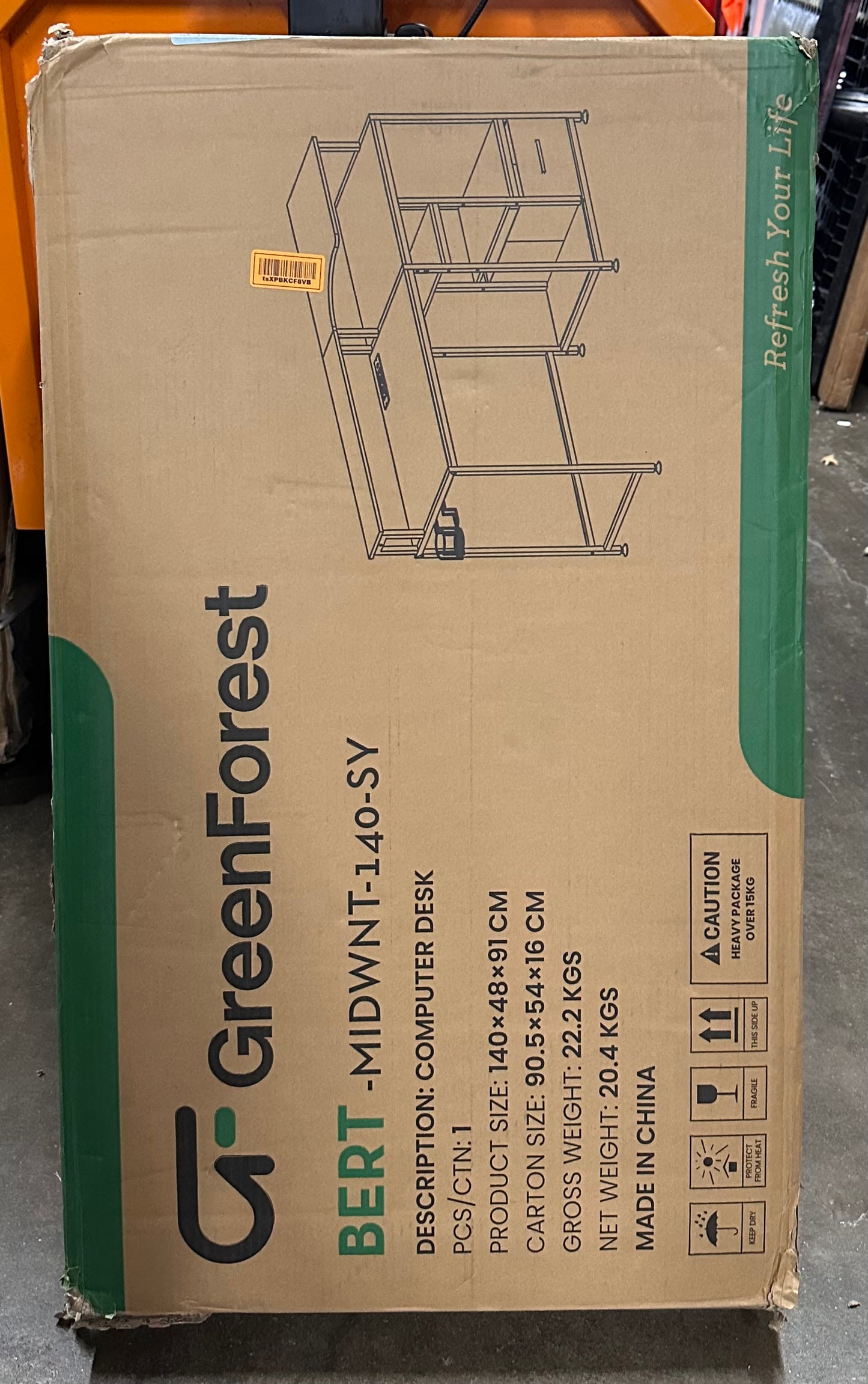 GreenForest Computer Desk 140 cm with Drawers and Sockets, Home Office Desk with Storage and Printer Shelf, Work Desk with Fabric File Drawer, Study Desk with (O444)