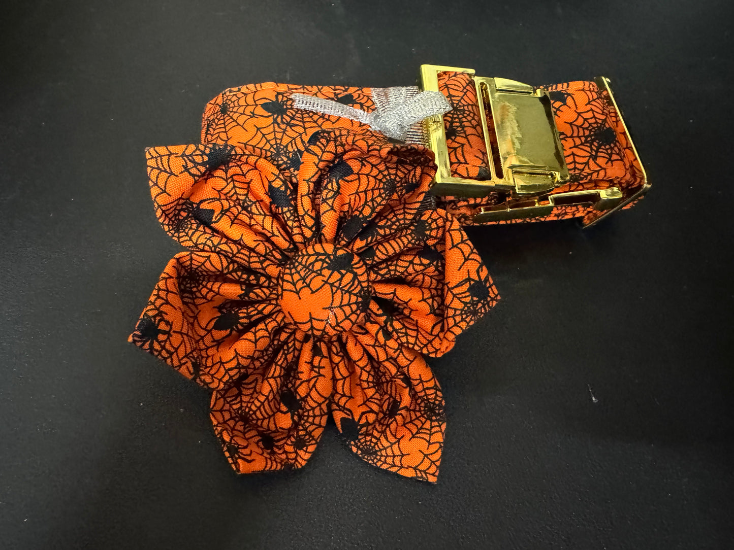 Halloween Dog Collar with Durable Metal Buckle, Adorable Cotton Flower Collar for Puppy, Girl Dog or Cat, L, Neck 16-24in
