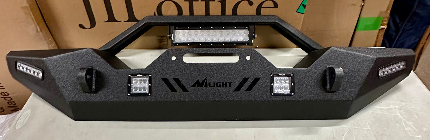 Nilight Front Bumper Compatible for 2007-2018 Wrangler JK/JKU 2018-2025 JL/JLU 2020-2025 Gladiator JT with 72W LED Bar 2 x 18W Pod 2X 18W Single Row Winch Plate (G833)