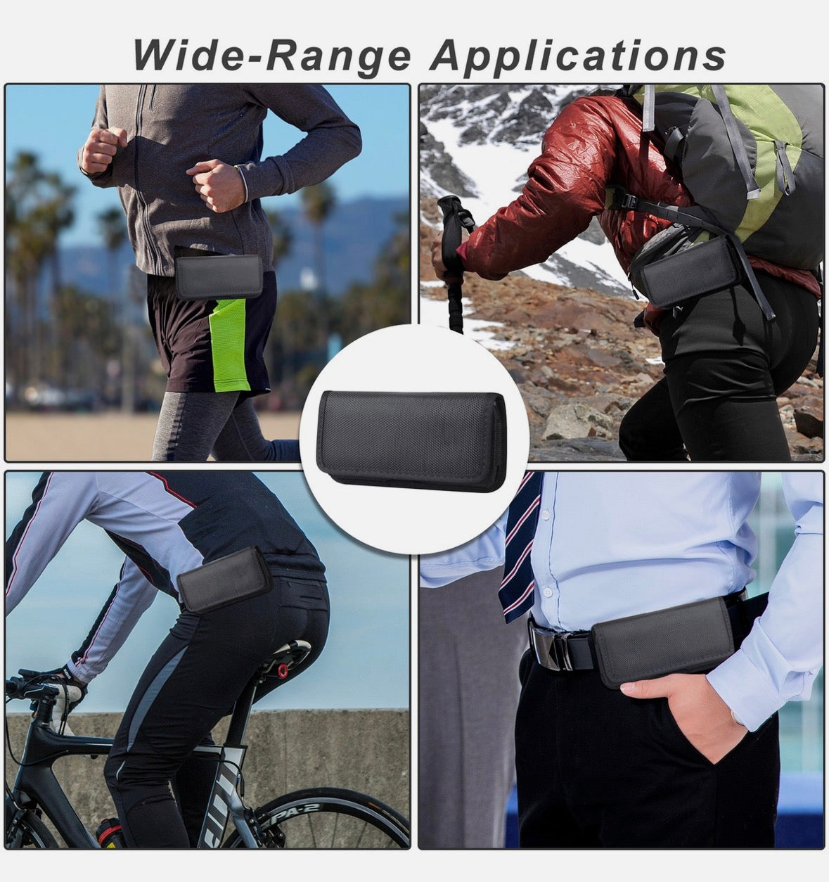 INGIDO Nylon Phone Pouch Holster Belt Case, Compatible with iPhone 15 Pro Max, 15 Plus, 14 Pro Max, 14 Plus, 13 Pro Max, Galaxy S24 Plus, Cell Phone Holster with Belt Clip, Black -L