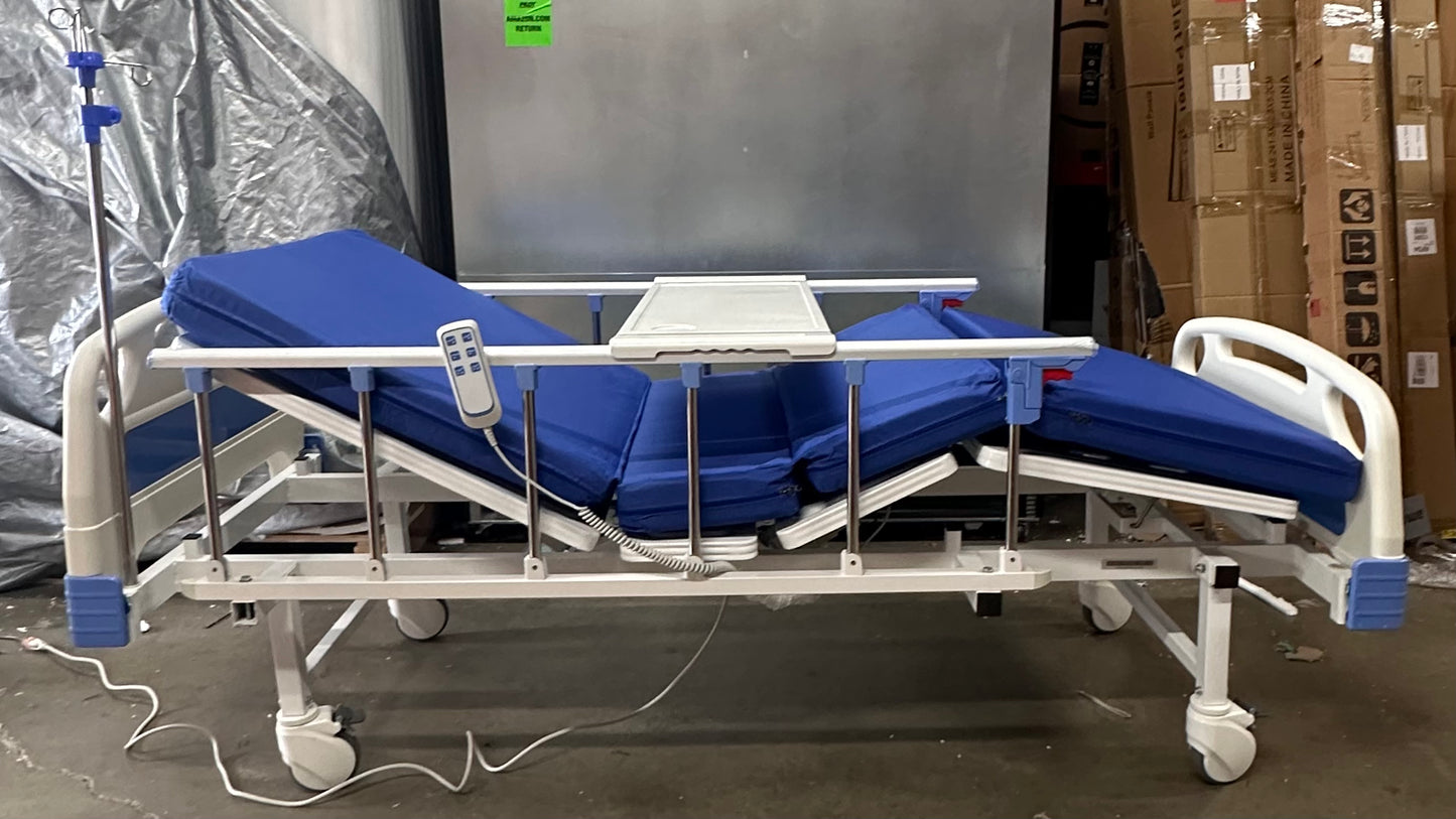New - Hospital Bed Electric for Home Recovery Use, 530LBS Capacity, with IV Pole, Bed Tray and Mattress (B838)