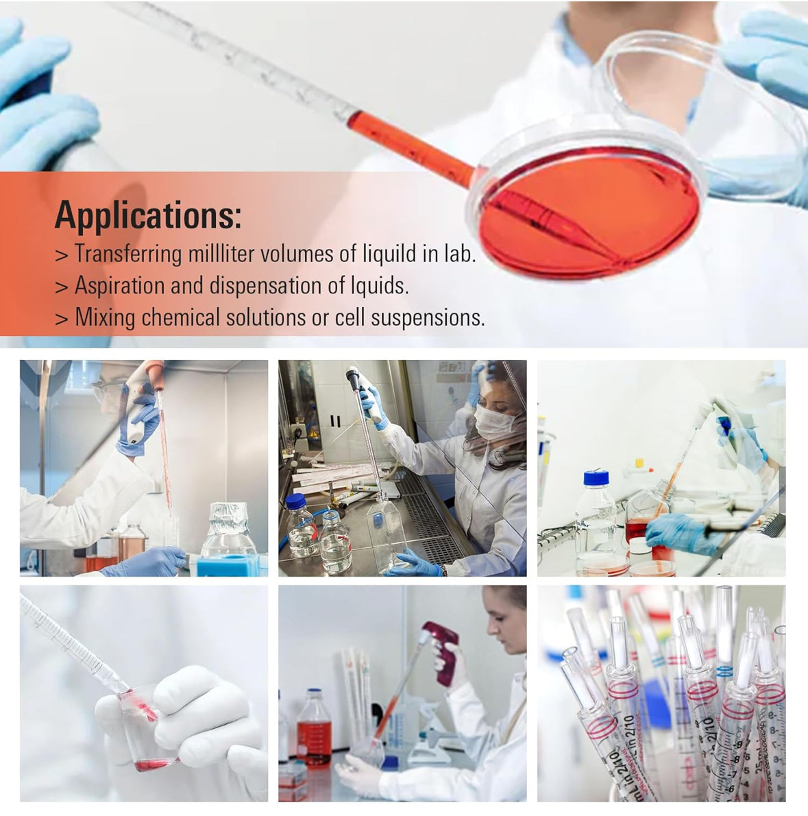 2ml Serological pipettes Disposable Plastic Polystyrene Pipettes, Individually Wrapped, Sterile, Pack of 100