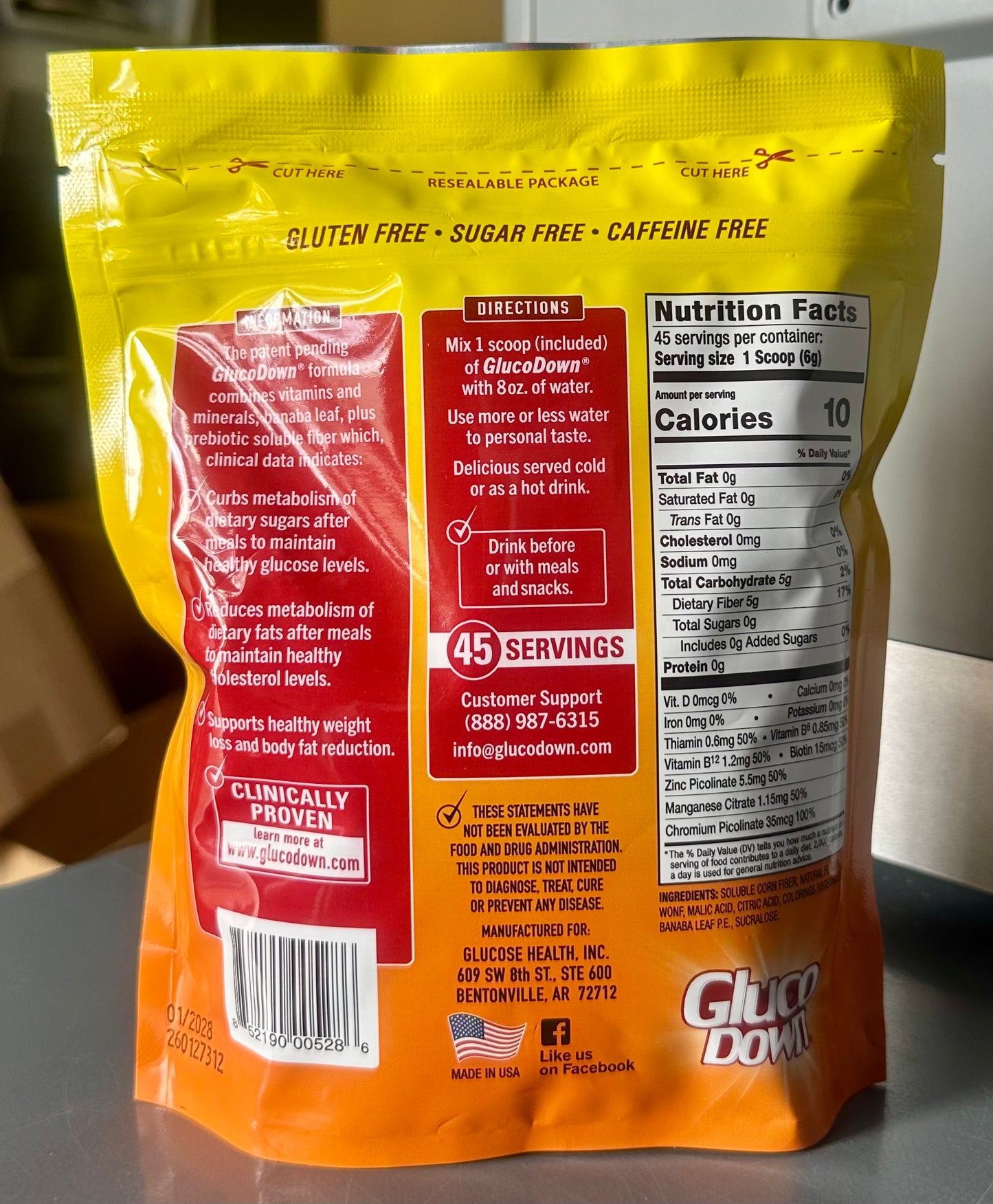 GLUCODOWN, Delicious Peach Mango Drink Mix, Patent Pending Dietary Fiber Formula for Maintenance of Healthy Blood Sugar & Cholesterol, 45 Servings.