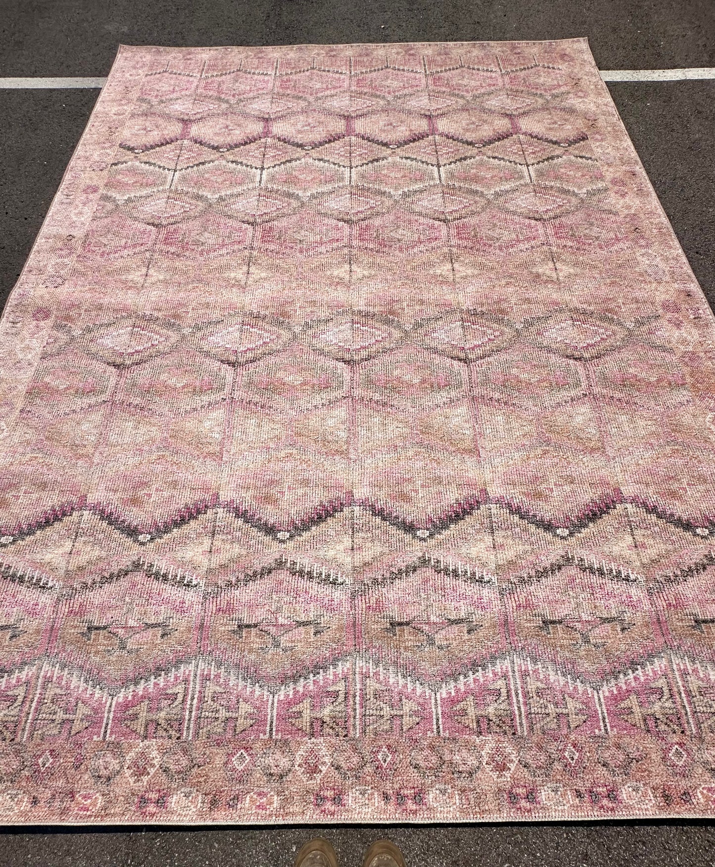 Loloi Layla Collection LAY-17 Pink/Lagoon 9'-0" x 12'-0" .13" Thick Area Rug, Soft, Durable, Vintage Inspired, Distressed, Low Pile, Non-Shedding, Easy Clean, Printed, Living Room Rug (L984)
