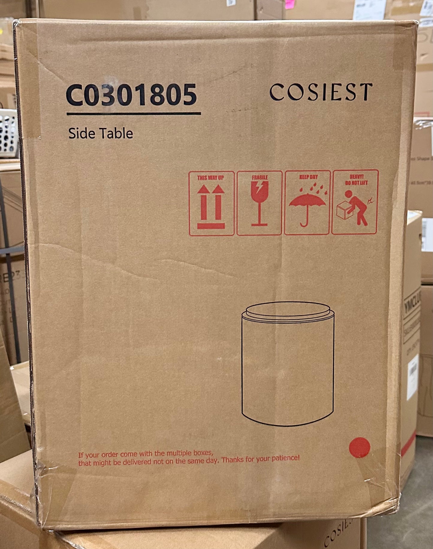 COSIEST Outdoor Side Table, Cylinder Shaped MgO Patio End Table, Lightweight Accent Table for Home, Garden, Deck, Spotted White (L1094)