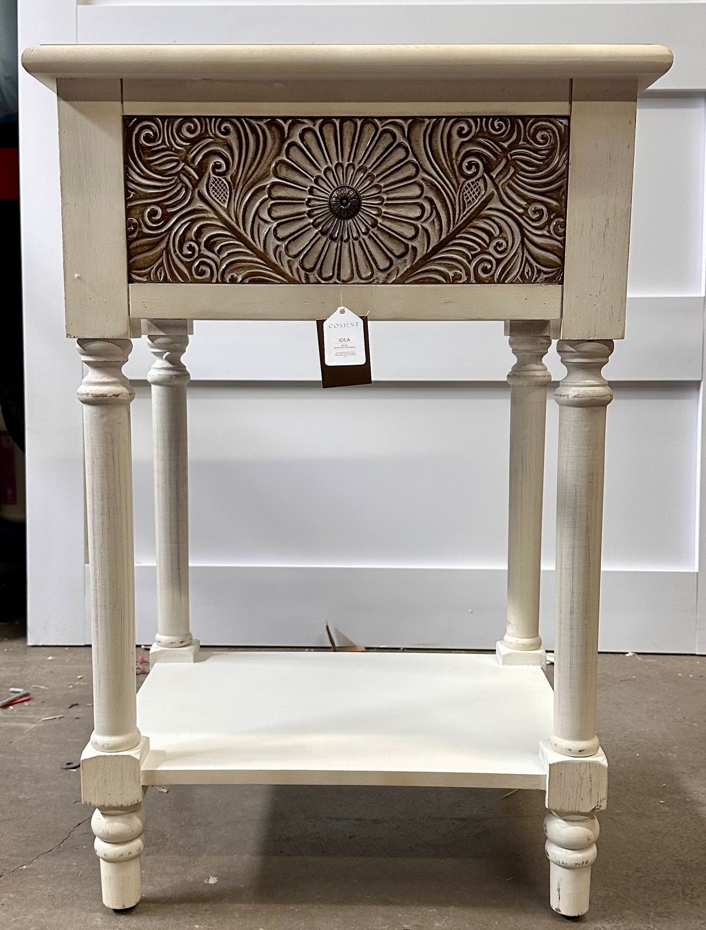 COSIEST Vintage Nightstand, 2-Tier Bedside Table, Wood Accent End Table with Storage Drawer and Open Display Shelf for Bedroom Living Room (L1084)