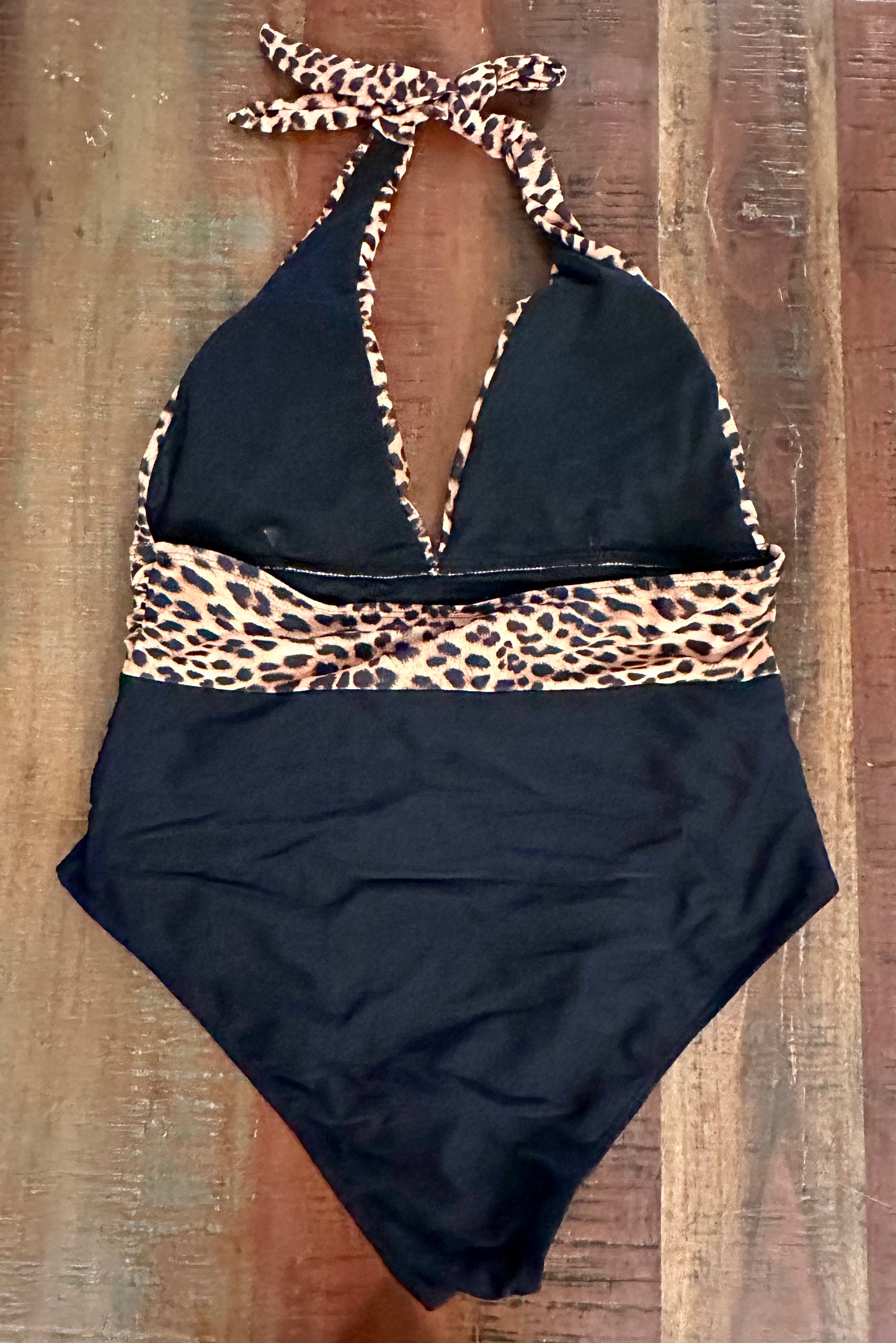 Sexy One Piece Bathing Suit,Tummy Control Halter Print, One Piece Swimsuit Black Leopard (Size XXL)