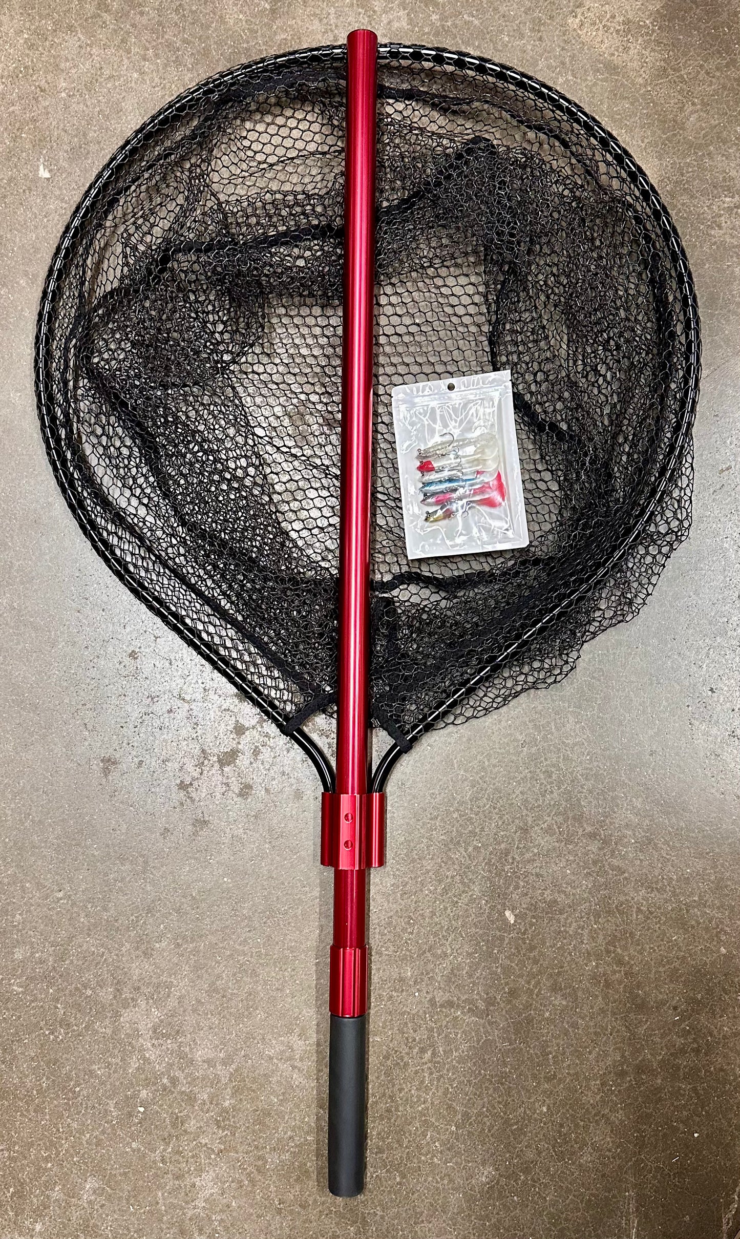 Heavy Duty Extra Large Aluminum Telescoping Landing Net - Saltwater Fishing Net with 6pcs Soft Jig Swimbait, Extends to 72-94in (W493)