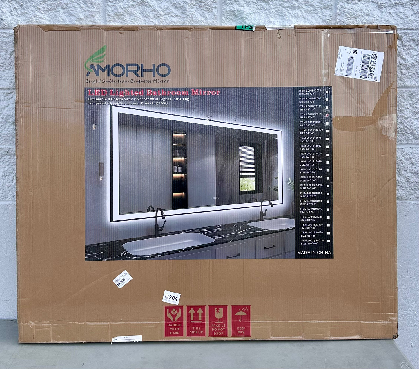 Amorho 48" X40" LED Bathroom Mirror with Black Frame, Front Light and Backlit(Controlled Separately), Stepless Dimmable, Anti-Fog, Shatter-Proof, 3 Colors, Memory (M416)