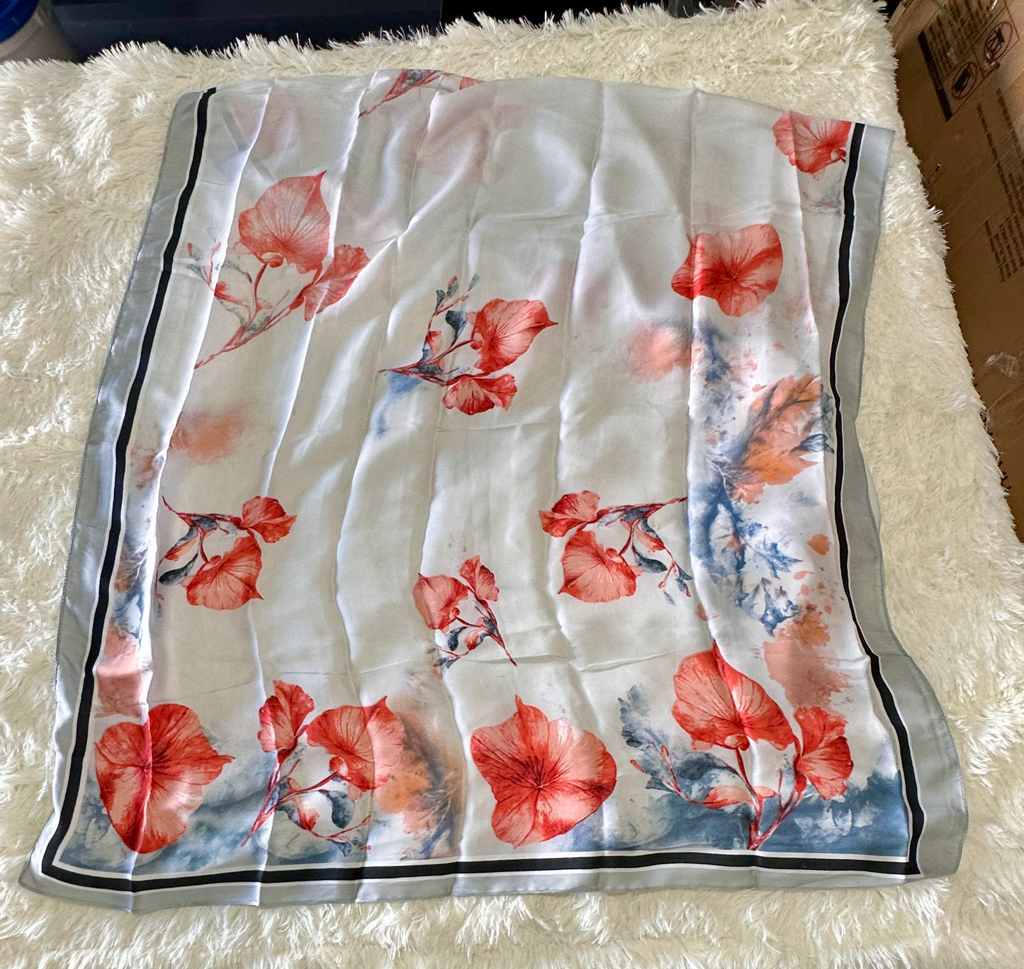 Women’s Fashion Satin Floral Neck Scarf, Hijab Wrap