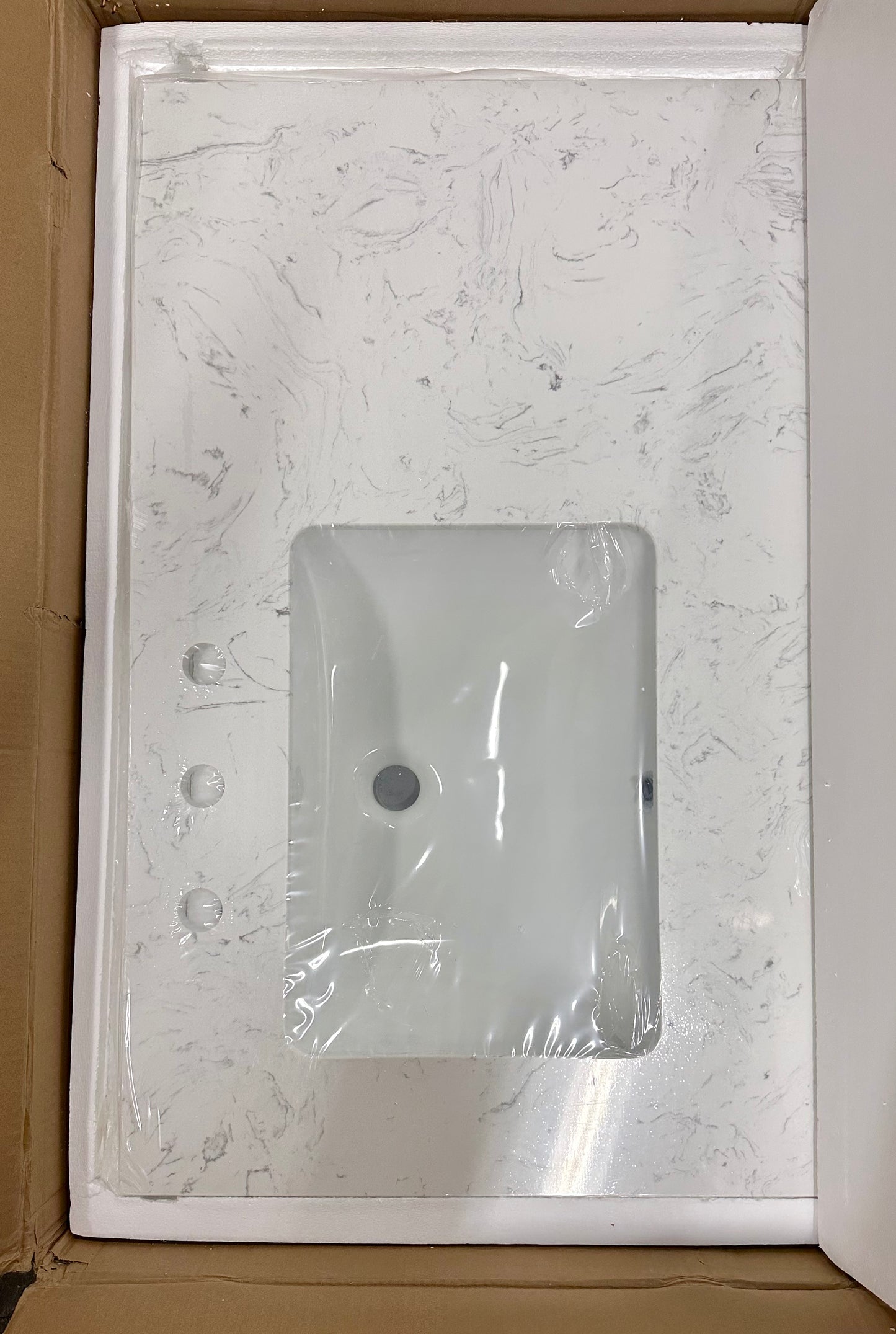 36”x 22” Engineered Stone Bathroom Vanity Sink Top, with Undermount Rectangular Left Side Sink, Vanity Countertop with 8 inch Faucet Hole Spacing and Backsplash in Lightning White (B1148)