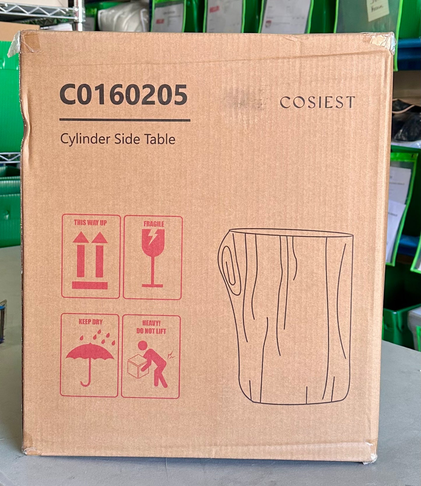 COSIEST Outdoor Antique Beige Side Table, Faux Wood, Hand-Painted Wood Stump Stool, Ottomans, Plant Stand, Decor (L1100)