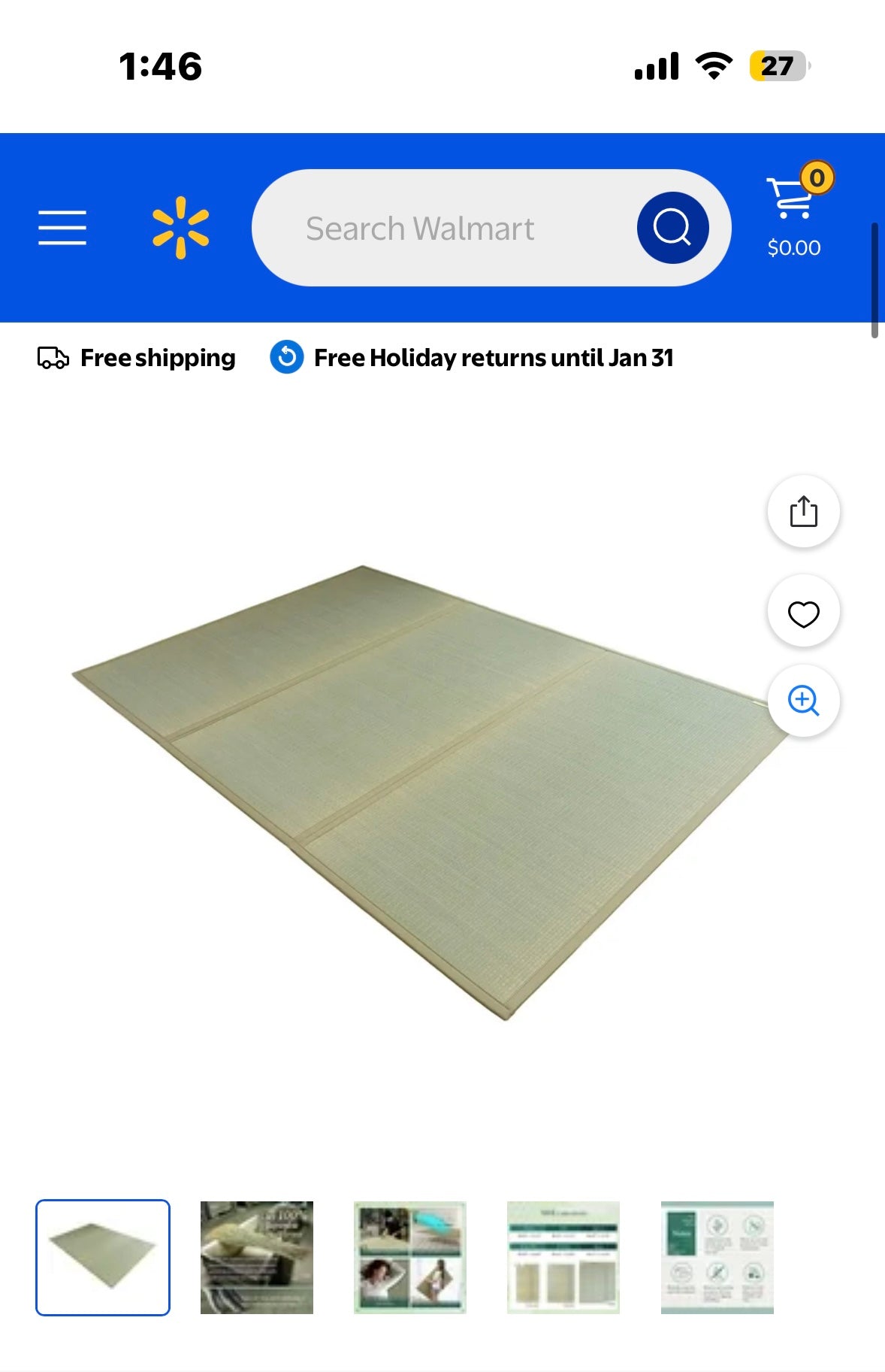 FULI Japanese Tatami Mattress, Igusa Mat (100% Japanese Rush Grass) Folds in Three, Made in Japan (Natural, Full) (B1125)