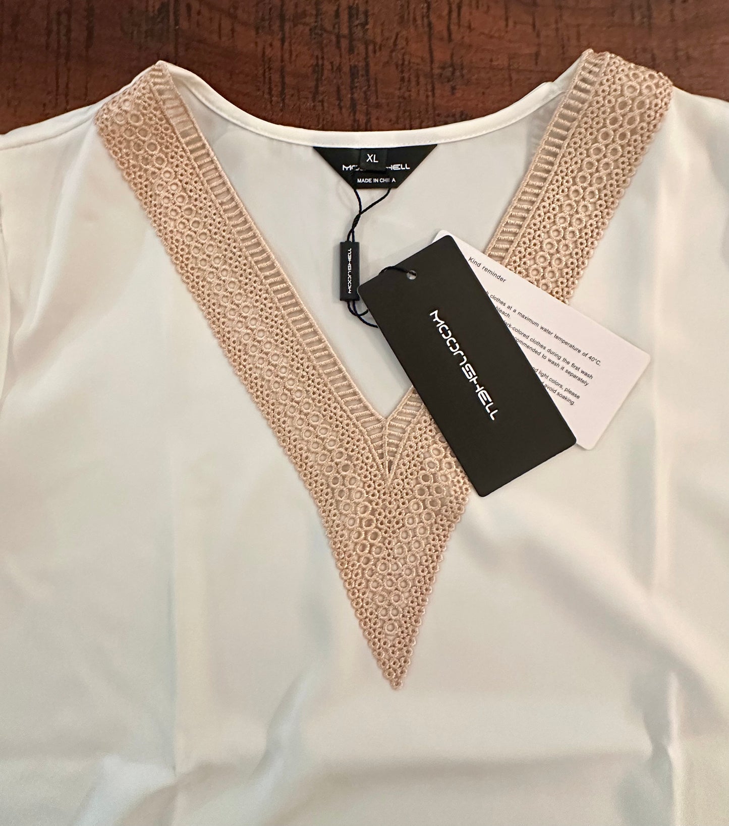 Silky Women’s Long Sleeve Embroidery Satin V-Neck Blouse (Size Large)