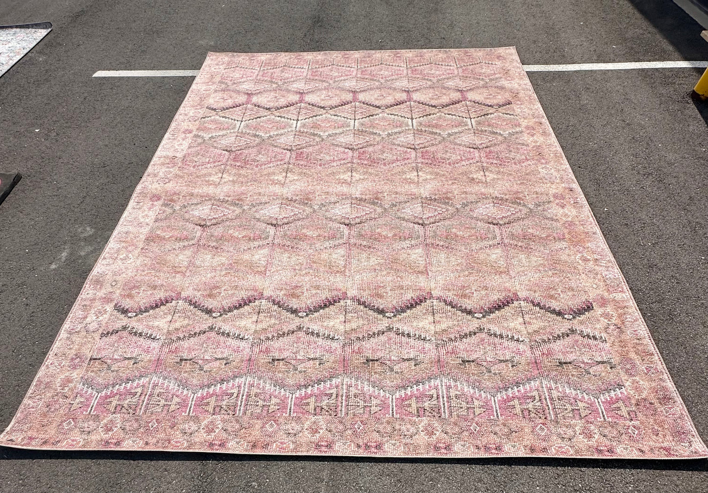Loloi Layla Collection LAY-17 Pink/Lagoon 9'-0" x 12'-0" .13" Thick Area Rug, Soft, Durable, Vintage Inspired, Distressed, Low Pile, Non-Shedding, Easy Clean, Printed, Living Room Rug (L984)