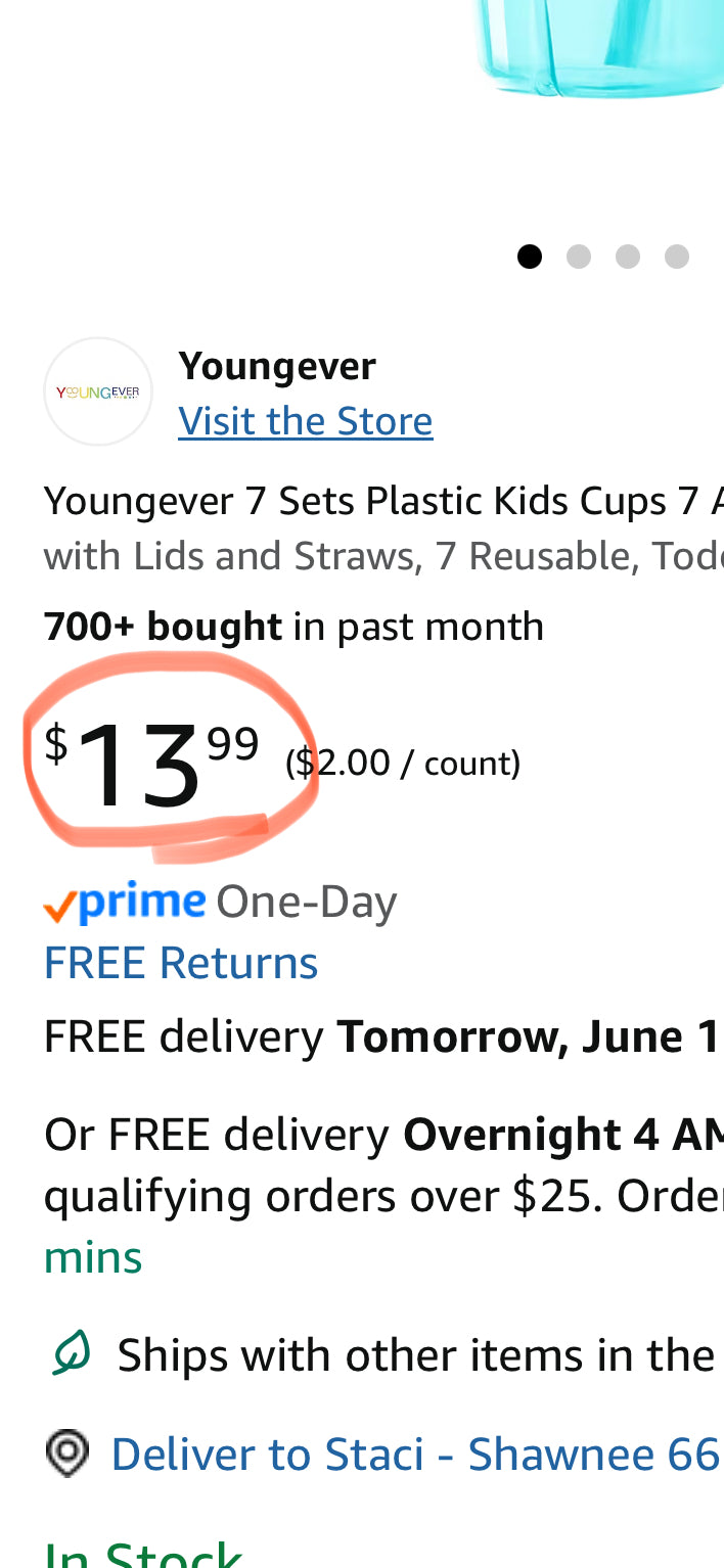 Youngever 7 Sets Plastic Kids Cups 7 Assorted Colors with Lids and Straws, 7 Reusable, Toddler Cups, with Straws