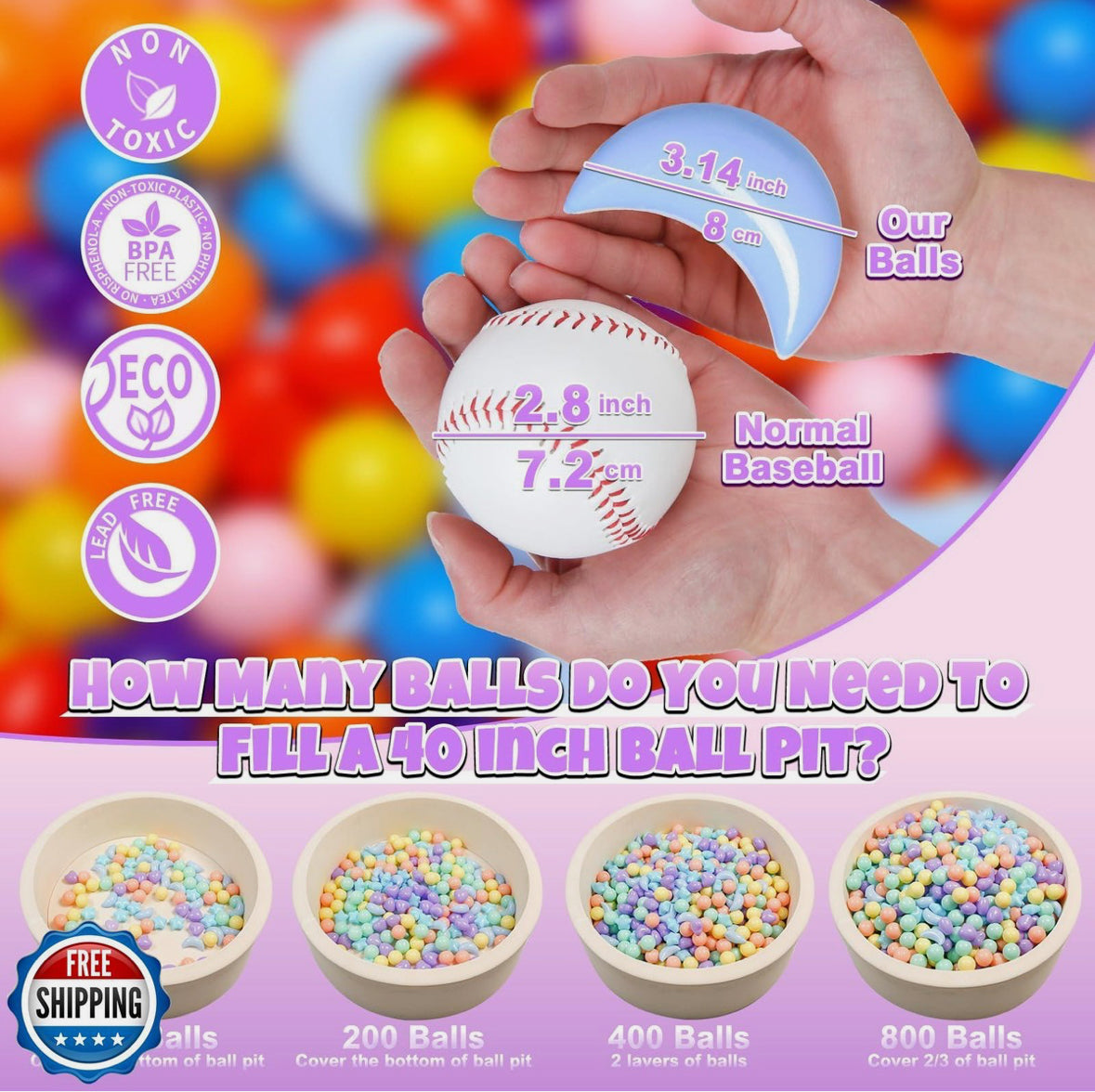 GOGOSO Balls for Ball Pit, 100 Balls with Stars Hearts Moon Shapes, Plastics Balls for Ball Pits, Pastel Ball for Toddlers Kids Party and Decoration Play Fun