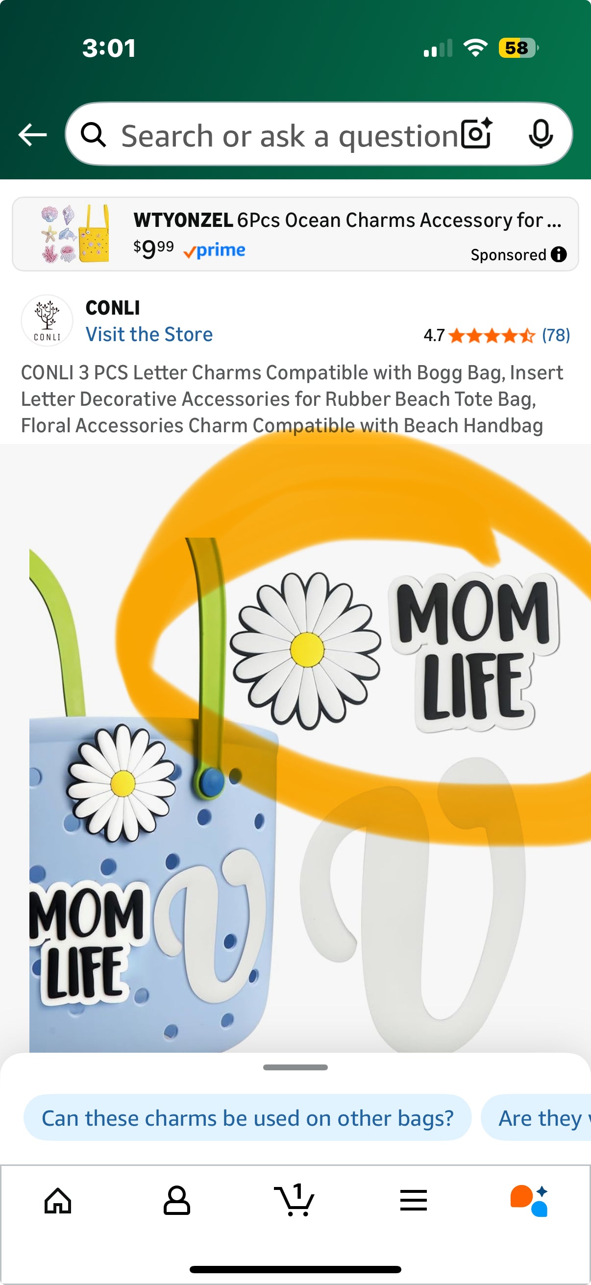 Large Daisy and Mom Life Decorative Accessories for Rubber Beach Tote Bag, Floral Accessories Charm Compatible with Beach Handbag