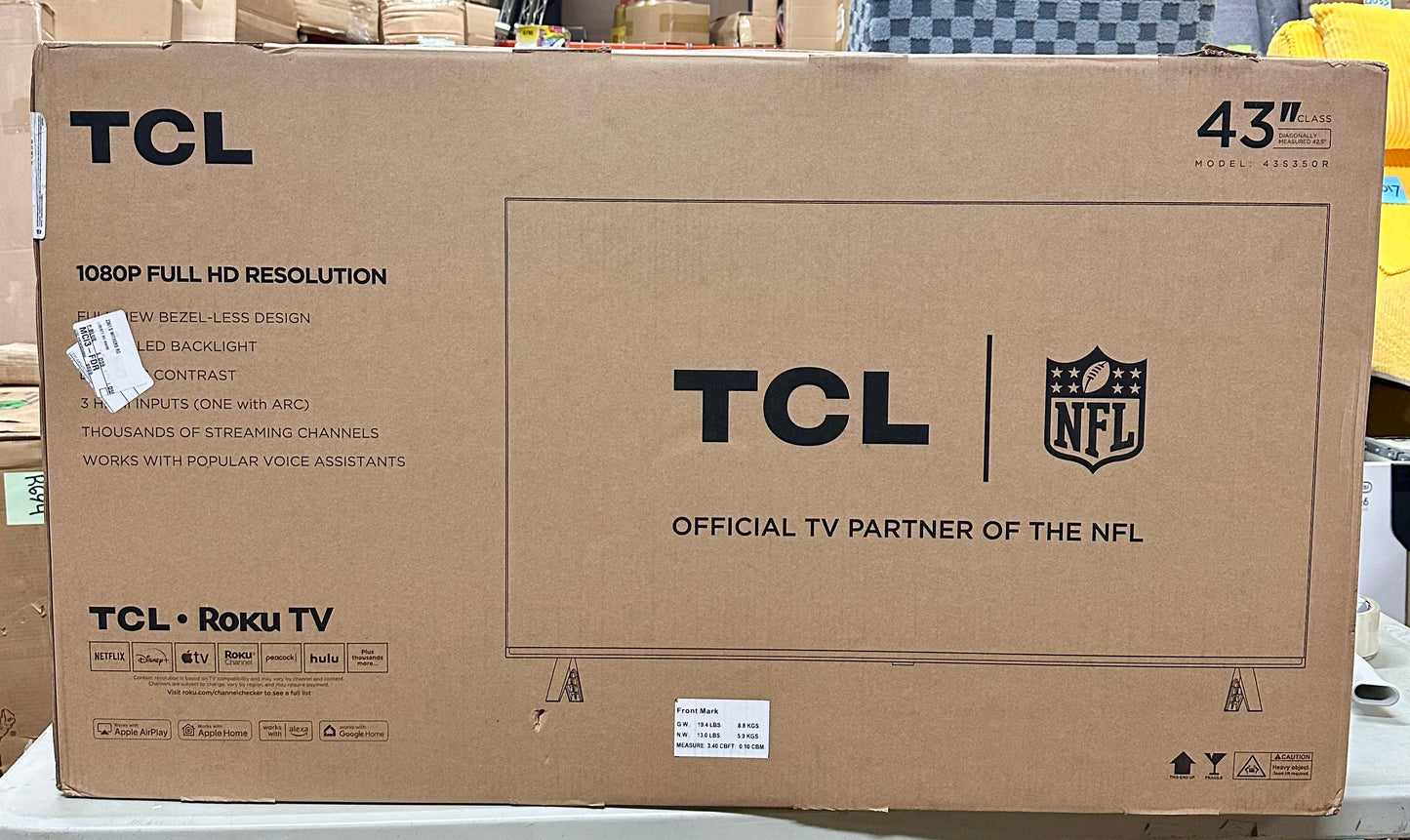 TCL 43-Inch Class S3 1080p LED Smart TV with Roku TV (43S350R, 2023 Model), Compatible with Alexa, Google Assistant, and Apple HomeKit Compatibility, Streaming FHD Television (R701)