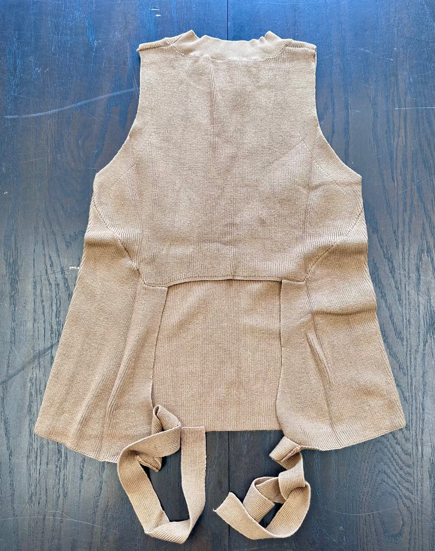 Women’s Casual Sleeveless Crew Neck Ribbed Knit Tie Back Loose Halter Sweater Top (Size S)