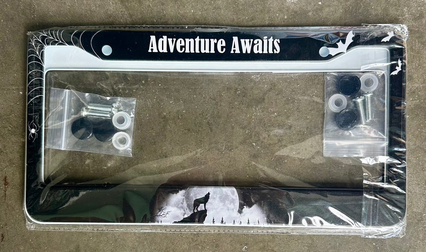 2-Pack, Adventure Awaits License Plate Frames, 2 Holes, Stainless Steel With Screws, Fits Us Standard Auto Parts, Decorative, Rustproof, Rattle-Proof, Weather Resistant, Easy Installation