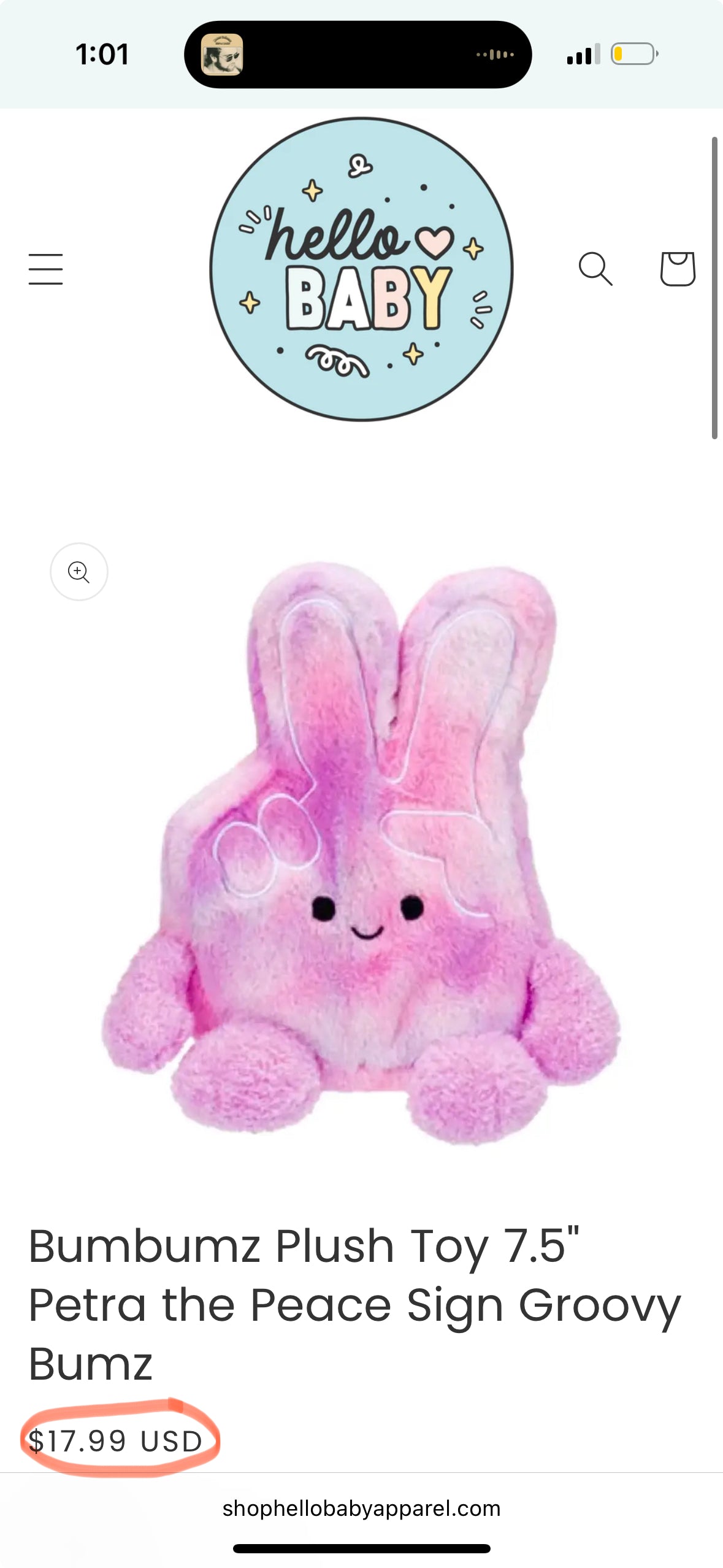 Bumbumz Plush Toy 7.5" Petra the Peace Sign Groovy Bumz