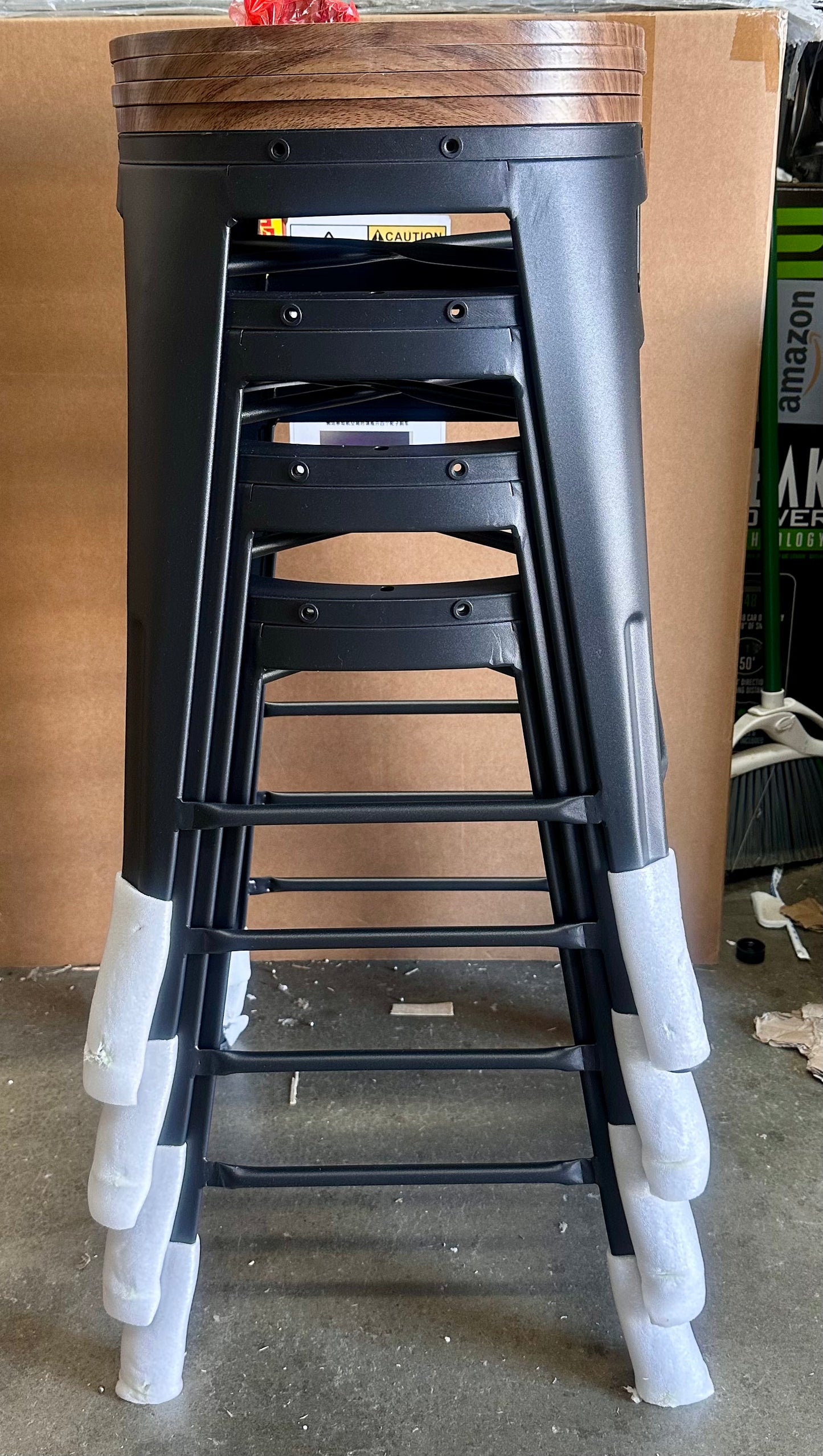 Metal Bar Stools Set of 4, 24” Barstools Counter, Height with Backs, Farmhouse Bar Stools, Matte Black Stool (L955)