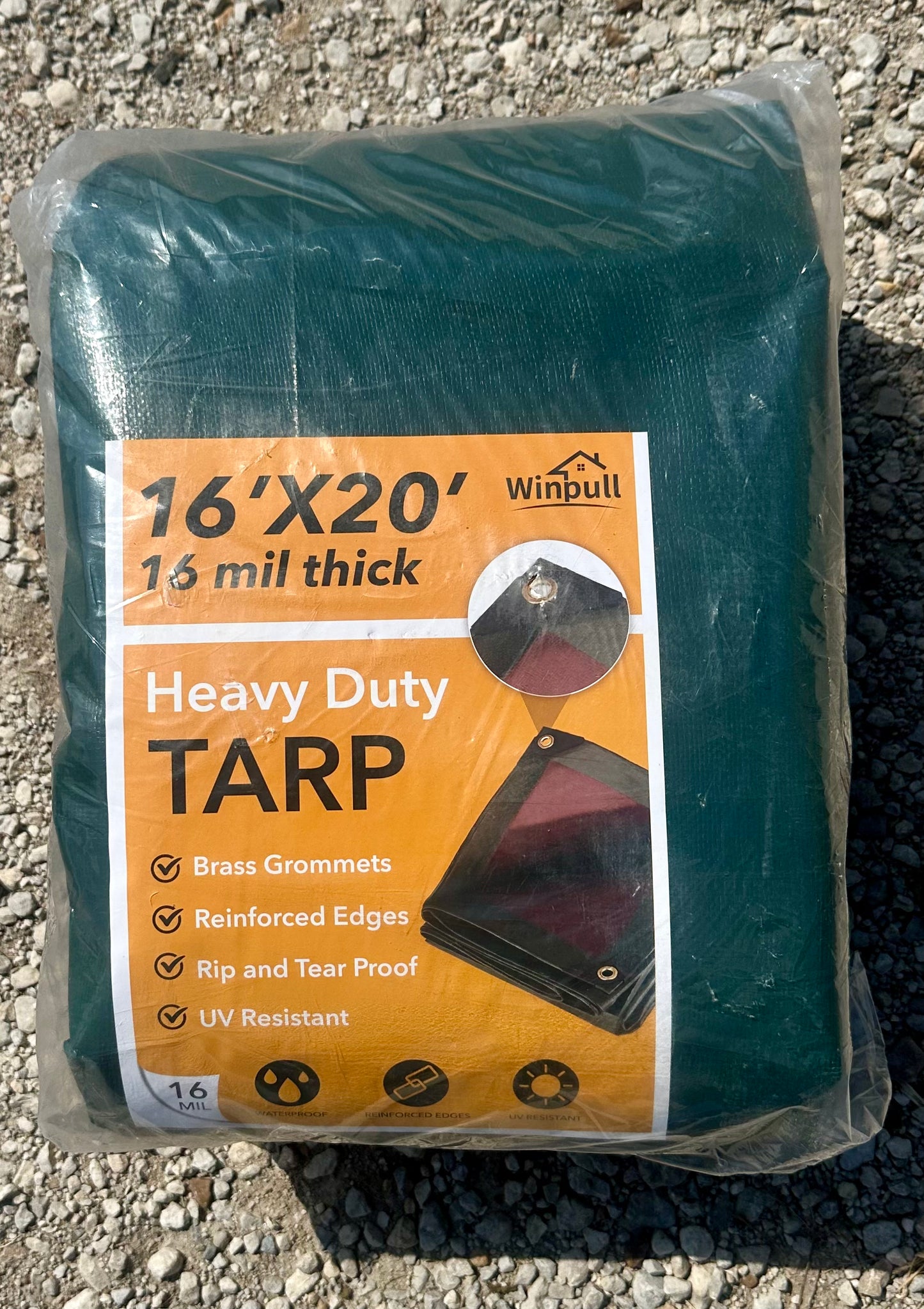 16x20 Feet 16 Mil Heavy Duty Waterproof Tarp, Large Multipurpose Cover with Brass Grommets and Reinforced Edges, UV Resistant Thick Poly Tarp for Outdoor Camping, Tent, Pool, Car, Firewoody