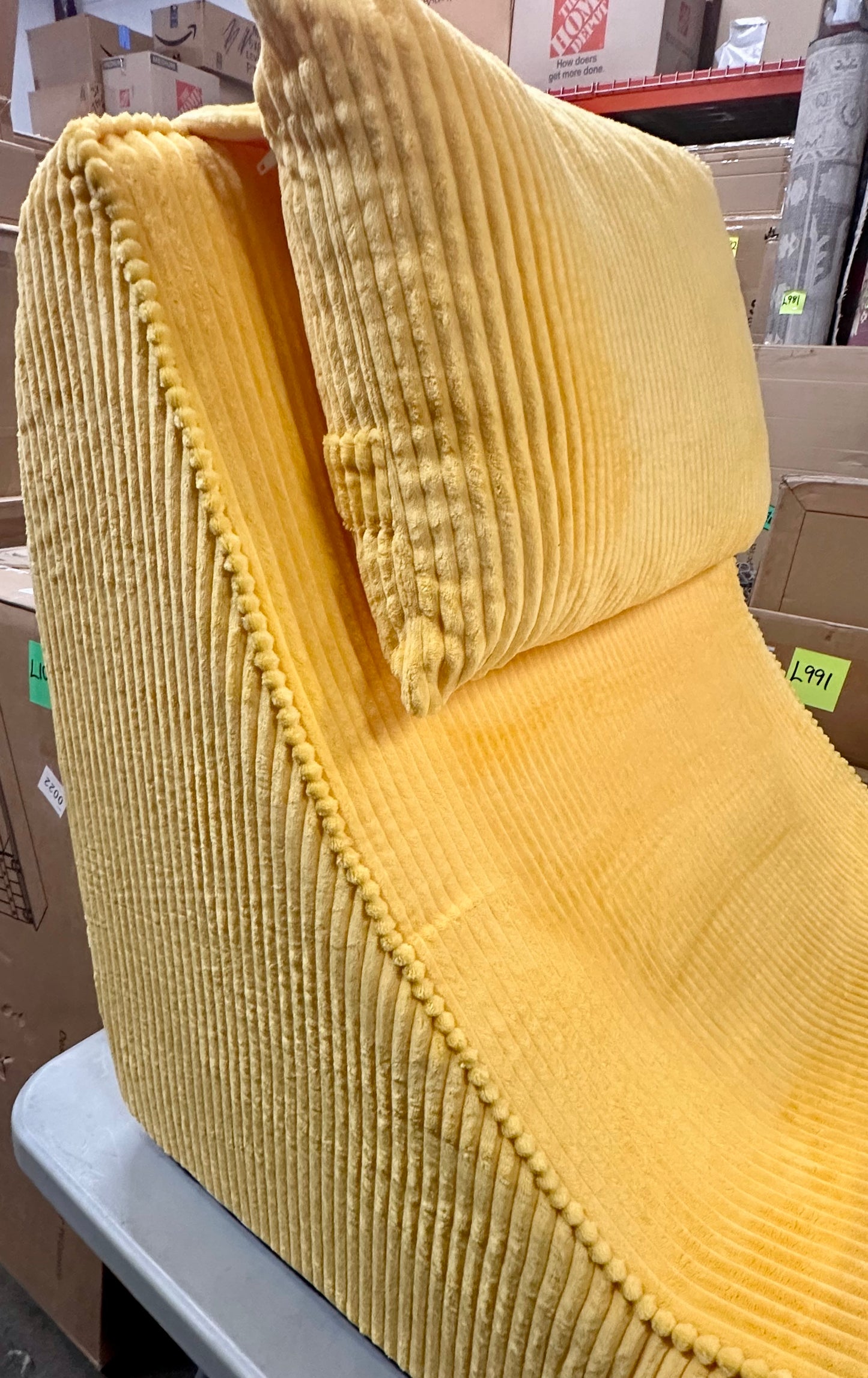 Giant Bean Bag Chair for Adults,Corduroy Chaise Lounge with Unrivaled Back Support, Detachable Neck Pillow, Comfortable Ottoman & Washable Cover (Corn Yellow) (L1017)