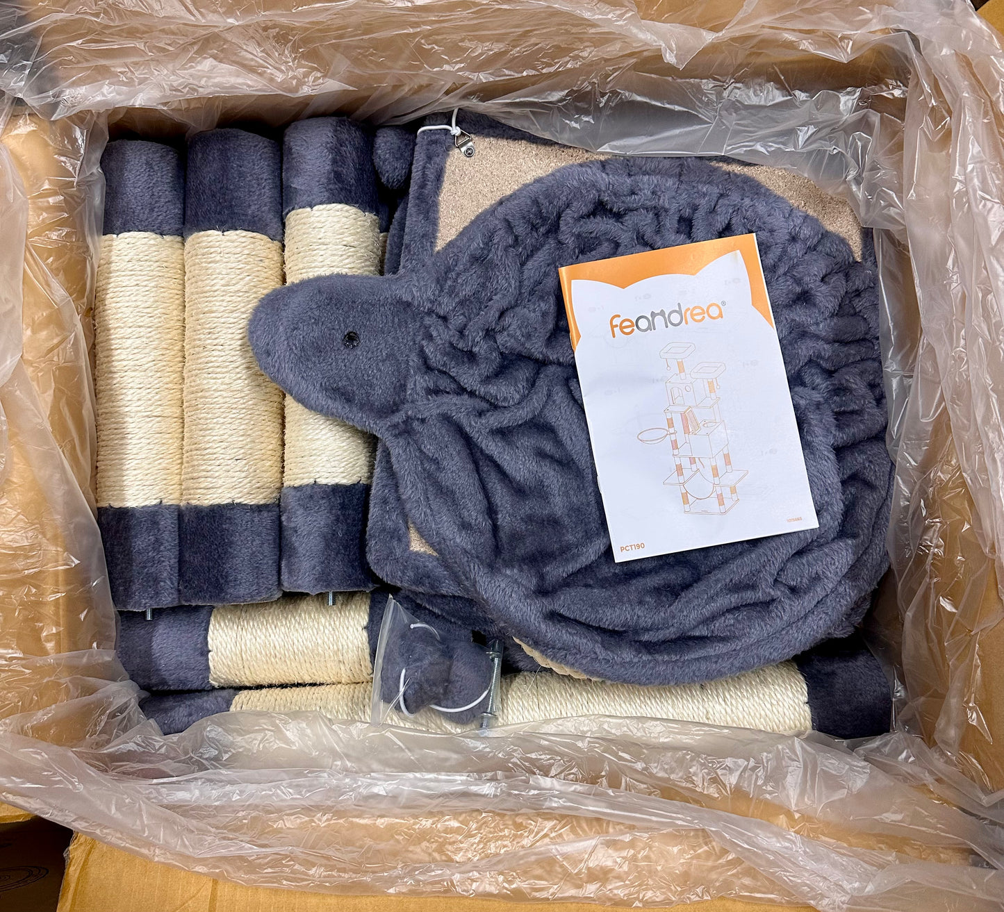 Feandrea Cat Tree, 81.1-Inch Large Cat Tower with 13 Scratching Posts, 2 Perches, 2 Caves, Basket, Hammock, Pompoms, Multi-Level Plush Cat Condo for Indoor Cats, Smoky Gray (R717)