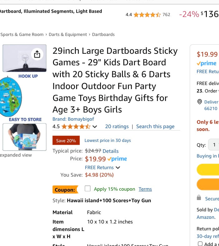 29inch Large Dartboards Sticky Games - 29" Kids Dart Board with 20 Sticky Balls & 6 Darts Indoor Outdoor Fun Party Game Toys Birthday Gifts for Age 3+ Boys Girls