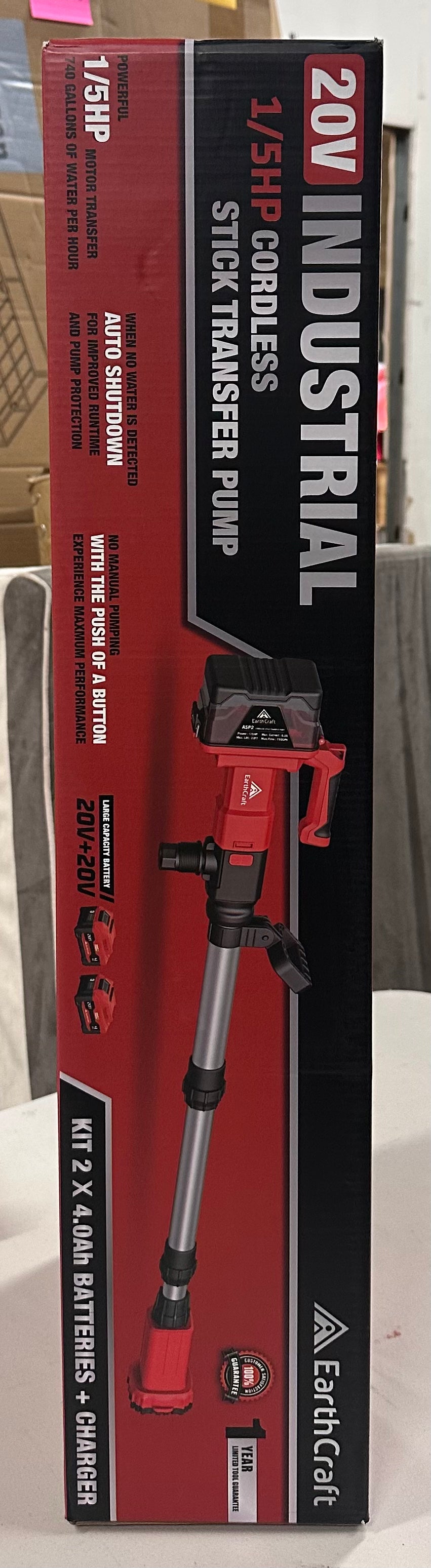 Cordless Stick Water Transfer Pump with 2- 4.0AH Batteries, Charger, 740GPH Telescoping Pole Pump, Handheld Portable Utility Sump Pump Kit for Garden, Boat, Barrel, Well Draining (G1029)