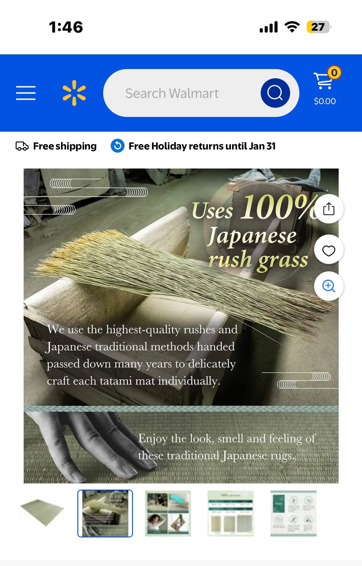 FULI Japanese Tatami Mattress, Igusa Mat (100% Japanese Rush Grass) Folds in Three, Made in Japan (Natural, Full) (B1125)