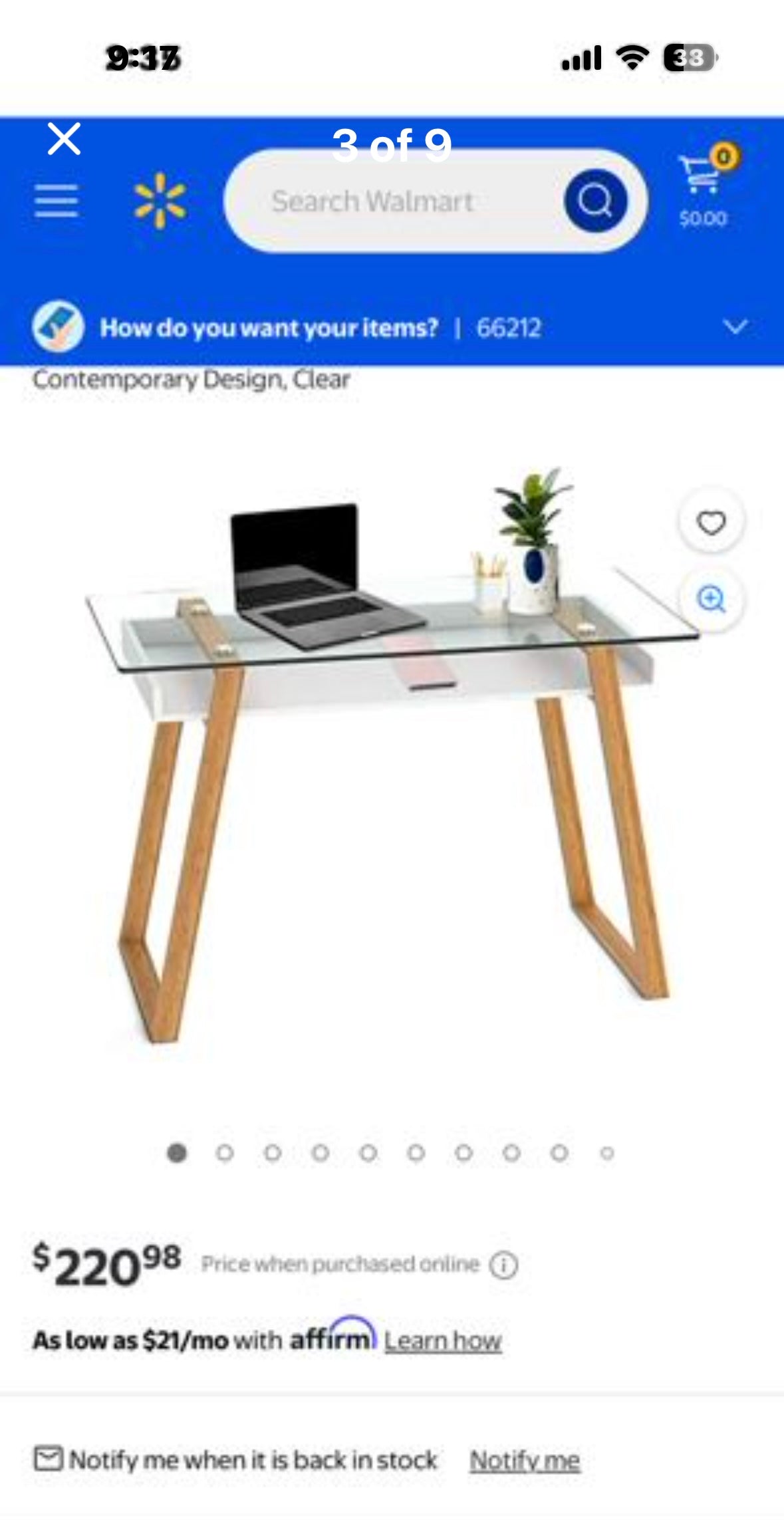 bonVIVO 47" Modern Computer Desk with Glass Top, White (O243)