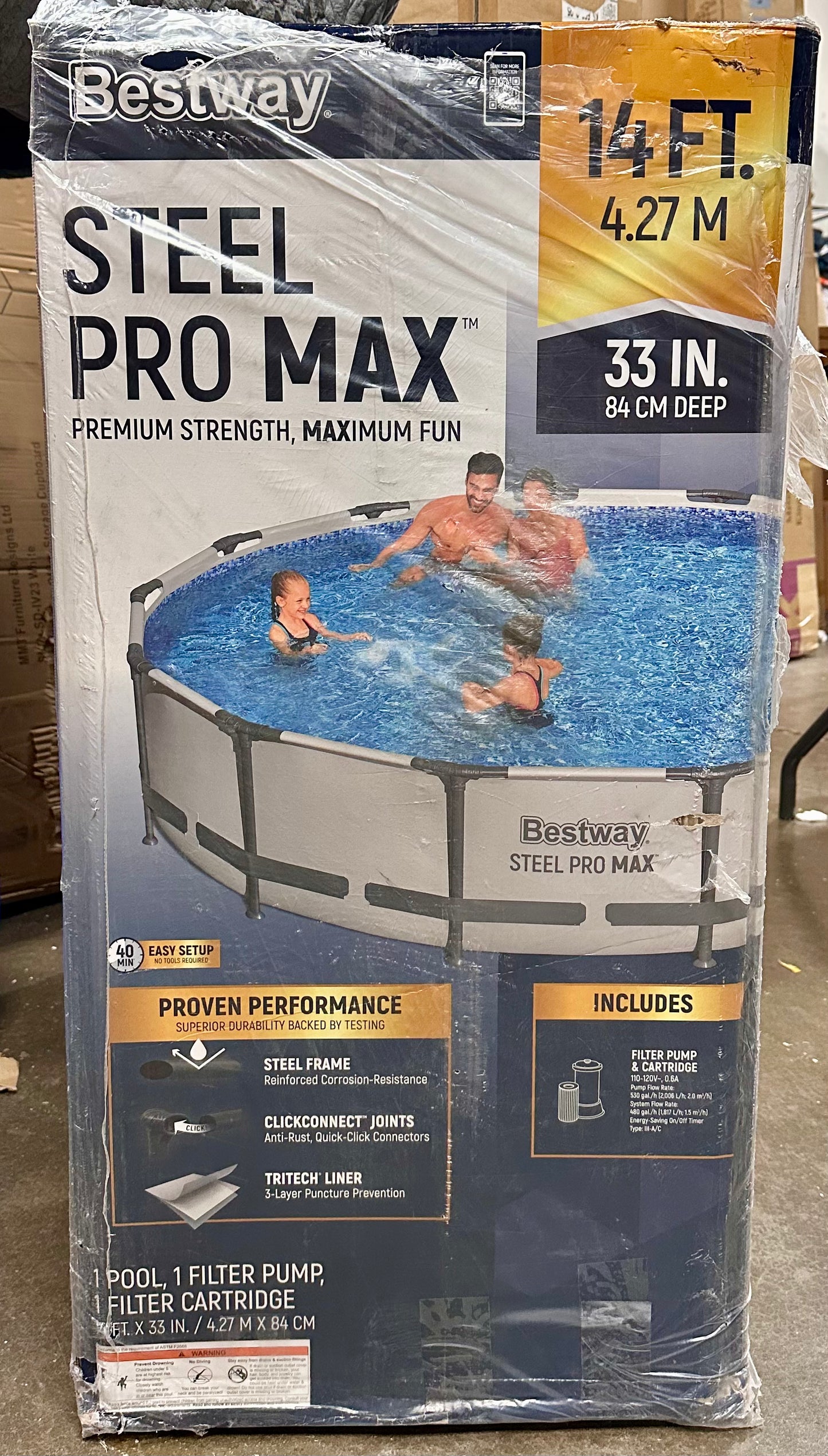 Bestway Steel Pro MAX Above Ground Pool Set (14' × 33") | Round Family Pool for Outdoors and Backyard | Includes 530 GPH Pump and Repair Patch Kit (W617)