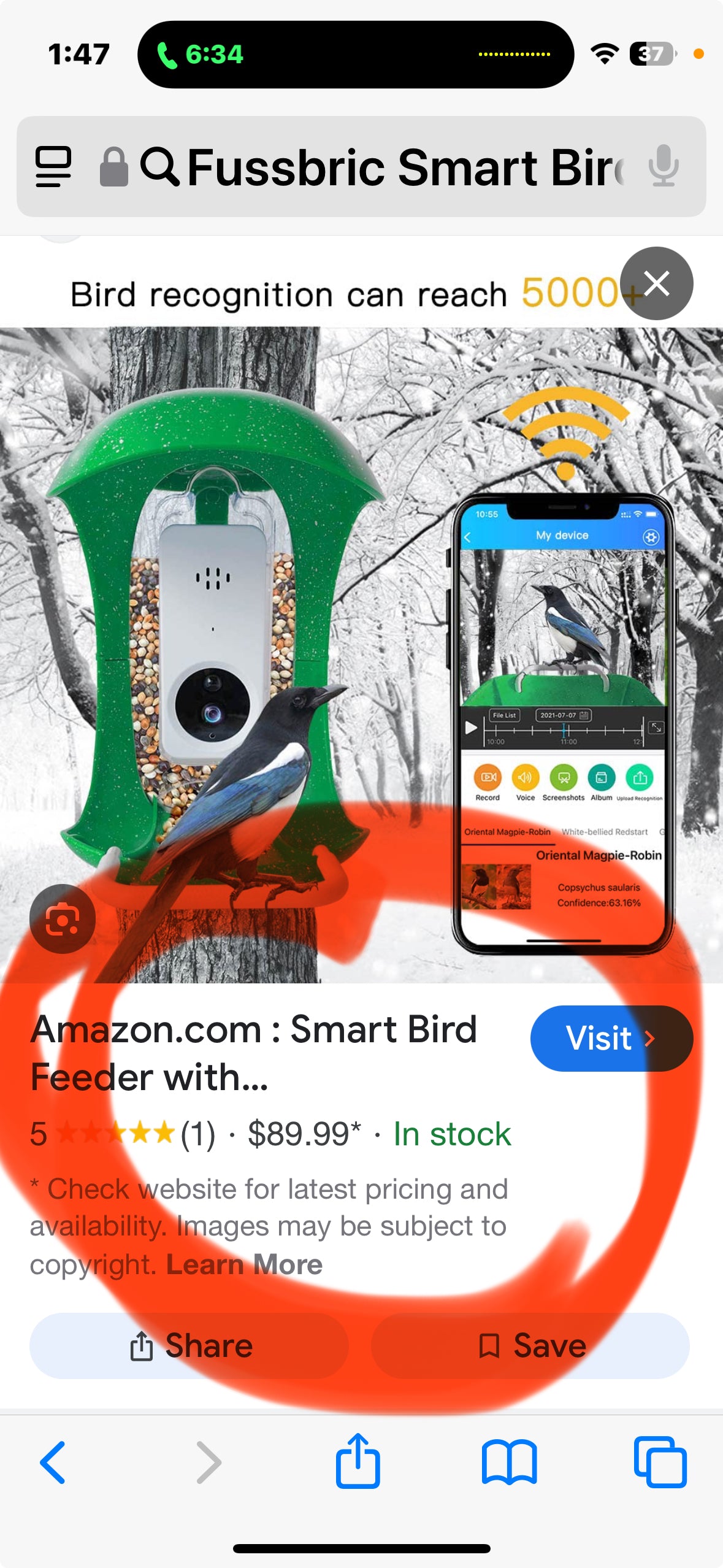 Fussbric Smart Bird Feeder with Camera, AI Recognition, Bird Sensing, WiFi APP Connection - Green