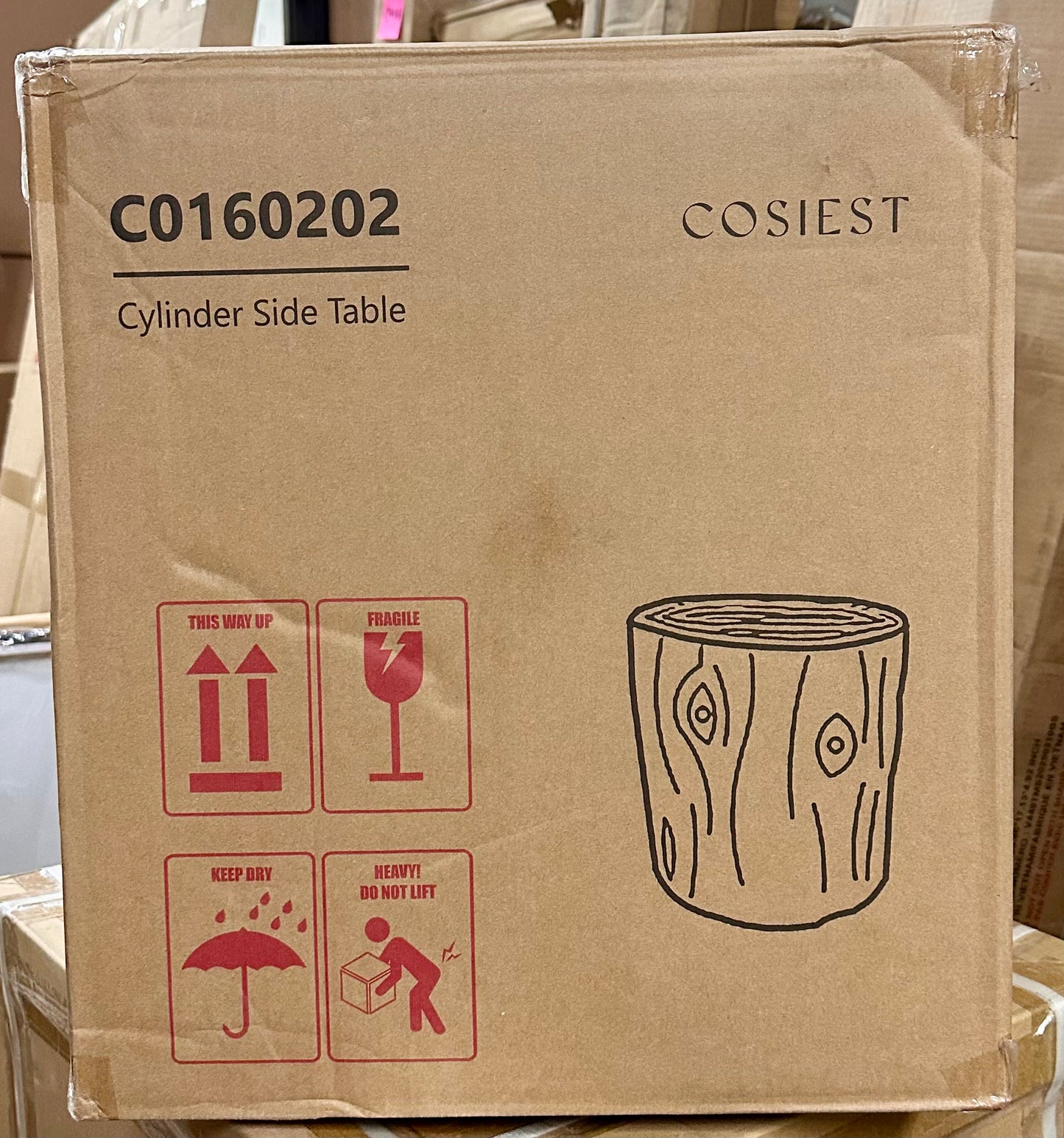 COSIEST Outdoor End Table Walnut Colored Faux Wood, Hand-Painted Wood Stump Stool, Ottoman or Plant Stand, Deck or Garden (L1092)