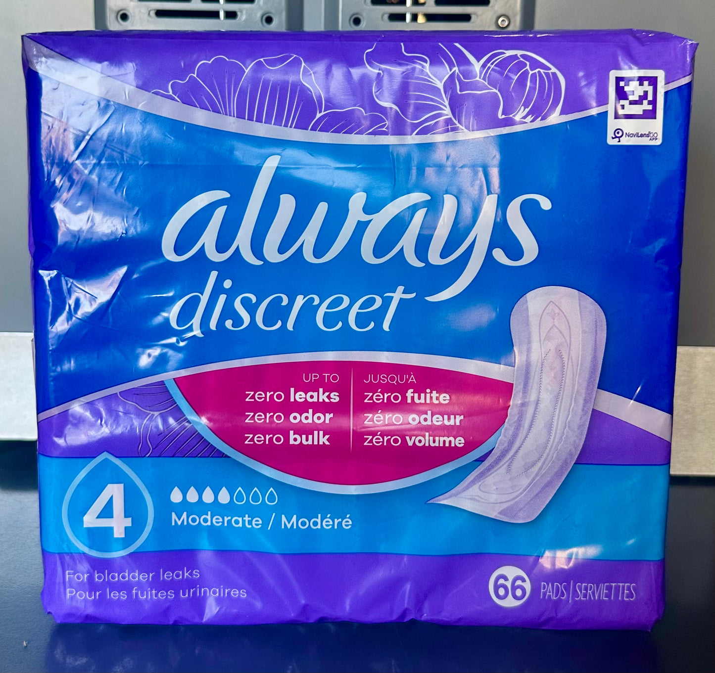 Always Discreet Adult Incontinence Pads for Women, Drier, 4 Drop Regular Length, Moderate Absorbency, Pads for Bladder Control Management, Bladder Leaks, & Postpartum Pads, 66ct