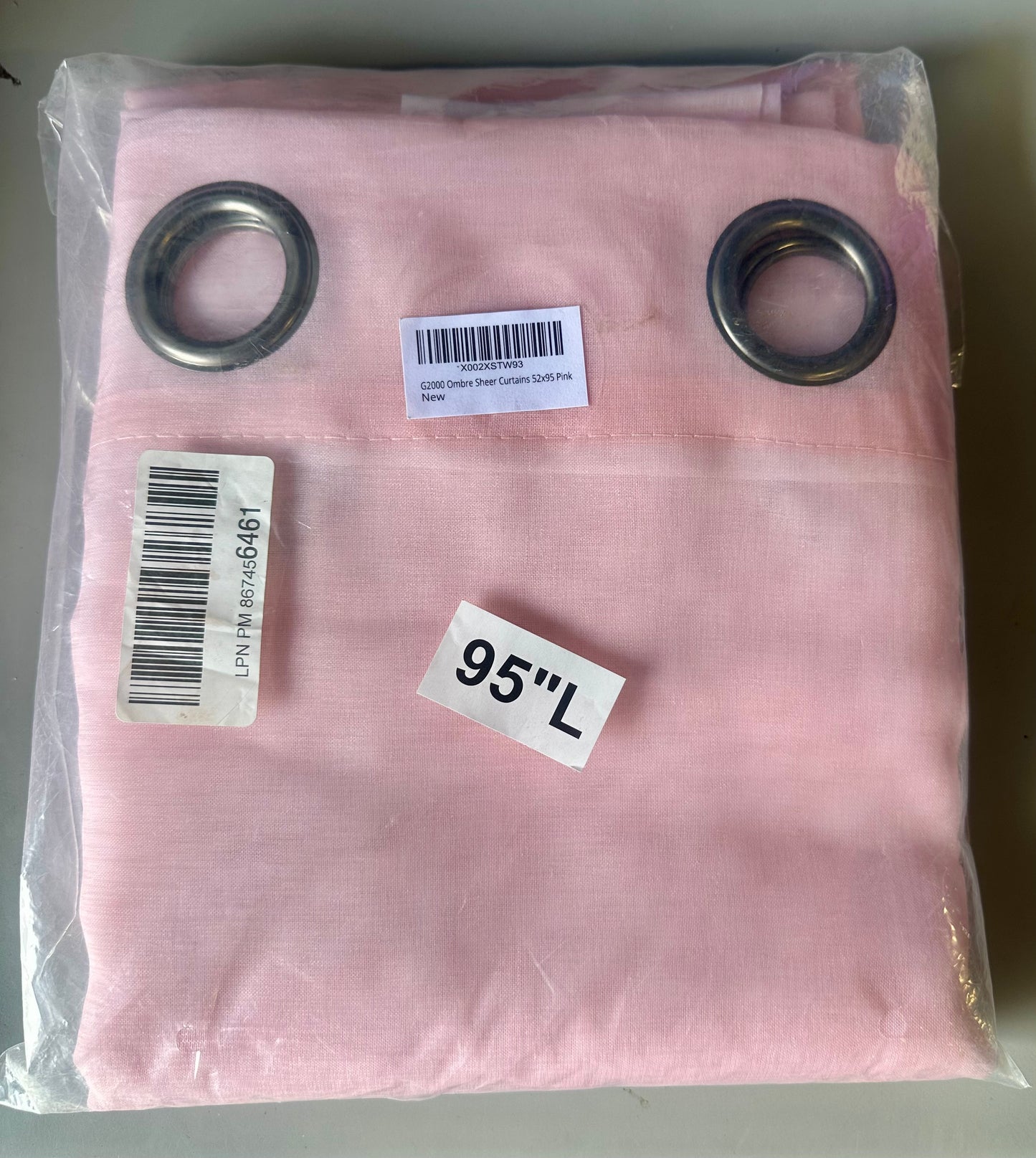 G2000 Sheer Pink and White Ombre Curtains - 95 Inch Long, Light Filtering, Grommet Curtains for Bedroom & Living Room, 2 Panel Set