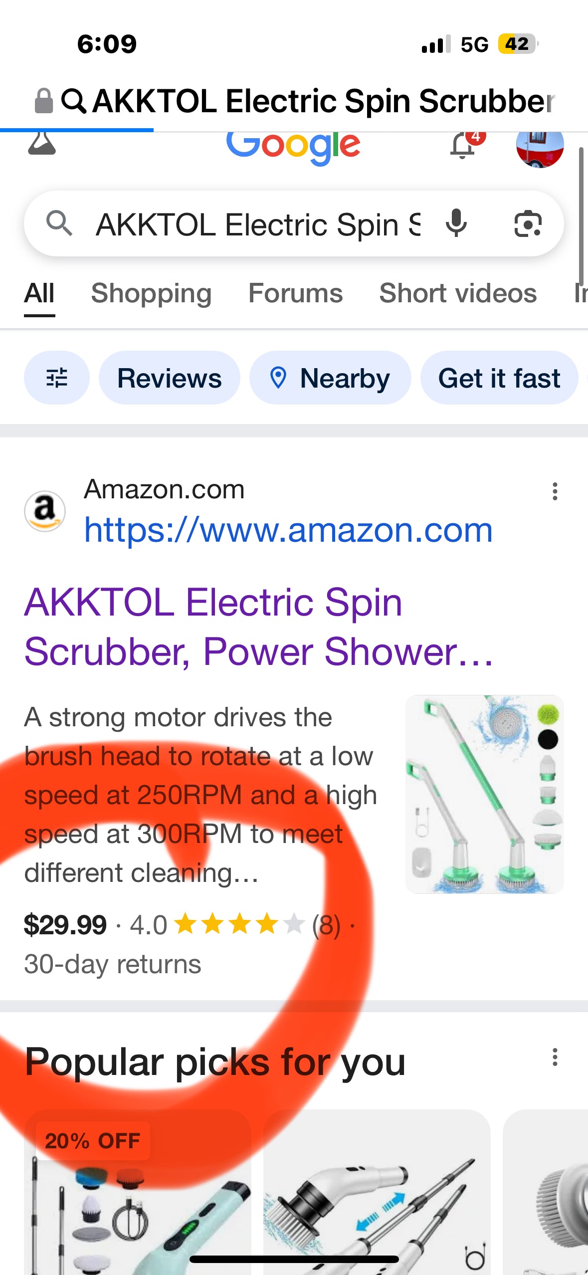 AKKTOL Electric Spin Scrubber, Power Shower Scrubber with 6 Replaceable Waterproof Brush Head, up to 300RPM, 90Mins Runtime, Extension Arm, Cordless Cleaning Brush for Floor, Tub, Tile, Wall, Bathroom