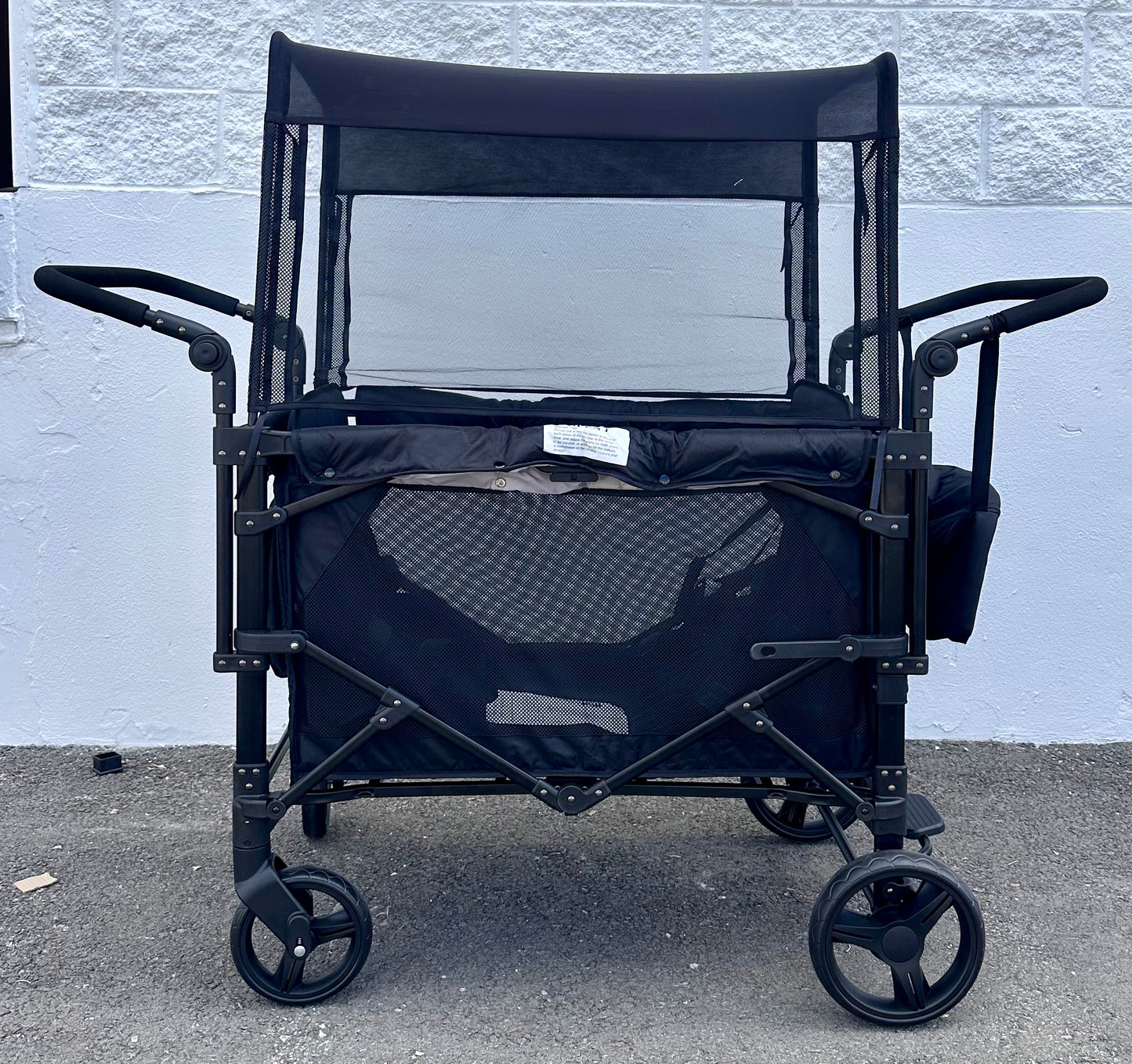 VOOI Stroller Wagon 4 Seater, Wagon for Kids, Collapsible W4 Stroller with Seats with 5-Point Harnesses, Easy Access Zipper Door, and Removable Sun Canopy (Black, W4-Large) (R697)