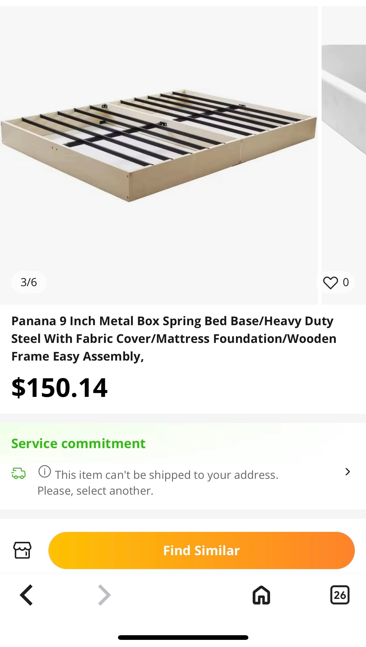 Panana 9 Inch Metal Box Spring Bed Base/Heavy Duty Steel With Fabric Cover/Mattress Foundation/Wooden Frame Easy Assembly, (B1129)