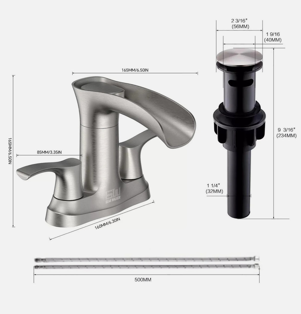 Gear Walker Waterfall Bathroom Sink Faucet with Pop Up Drain, Bathroom Faucet, Bathroom Vanity Sink Faucet