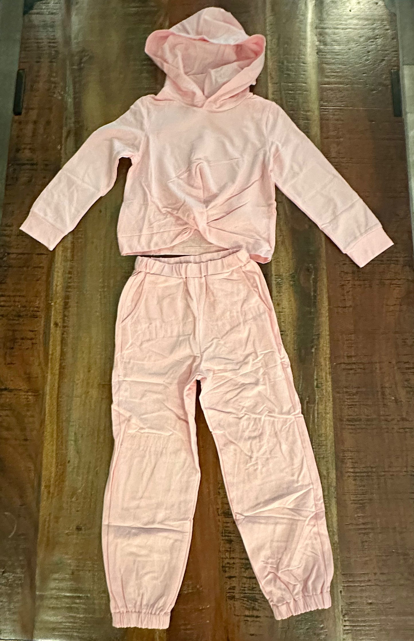 Girls 2 Piece Fashion Twist Front Tracksuit, Long Sleeve Hoodie Sweatshirt Sweatpants (Size Youth X-Small)