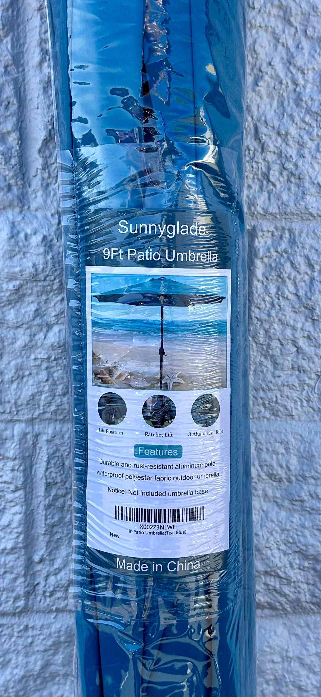 Sunnyglade 9' Patio Umbrella Outdoor Table Umbrella with 8 Sturdy Ribs (Teal Blue) (G1051)