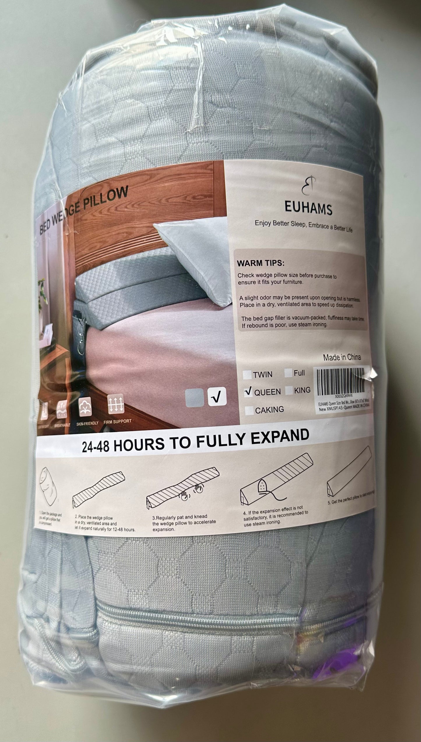 Queen Size Bed Wedge Pillow - Bed Gap Filler Mattress Wedge Headboard Pillow Close The Gap 0-7" Between Your Headboard and Mattress or Wall for Sleeping Backrest Pillow (60"x10"x6" Gray)