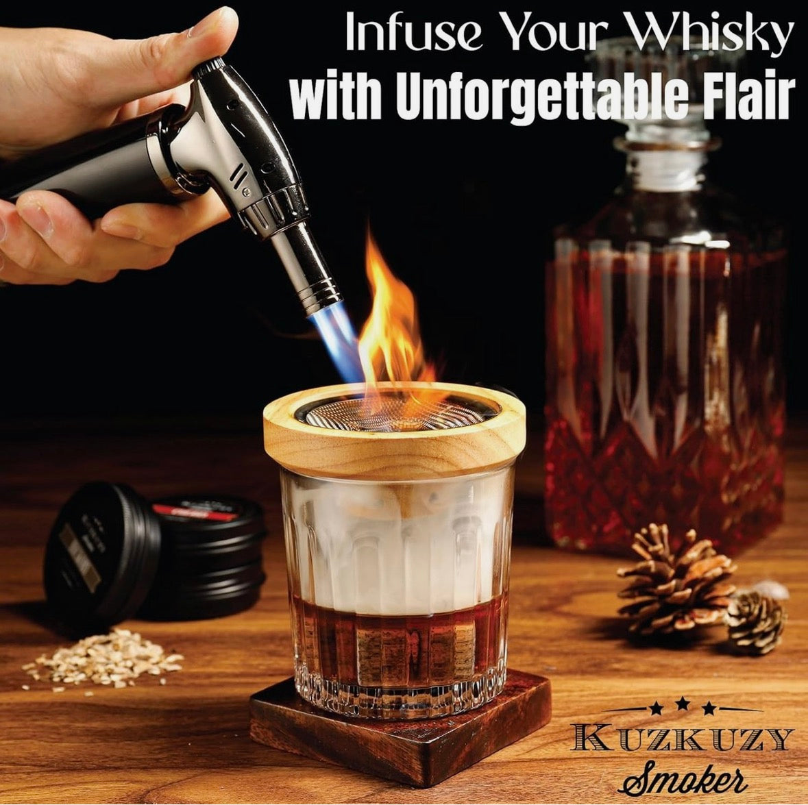 Cocktail Smoker Kit with Torch – 6 Flavors Wood Chips – Bourbon, Whiskey Smoker Infuser Kit, Old Fashioned Drink Smoker Kit, Birthday Bourbon Whiskey Gifts for Men, Dad, Husband (Without Butane)