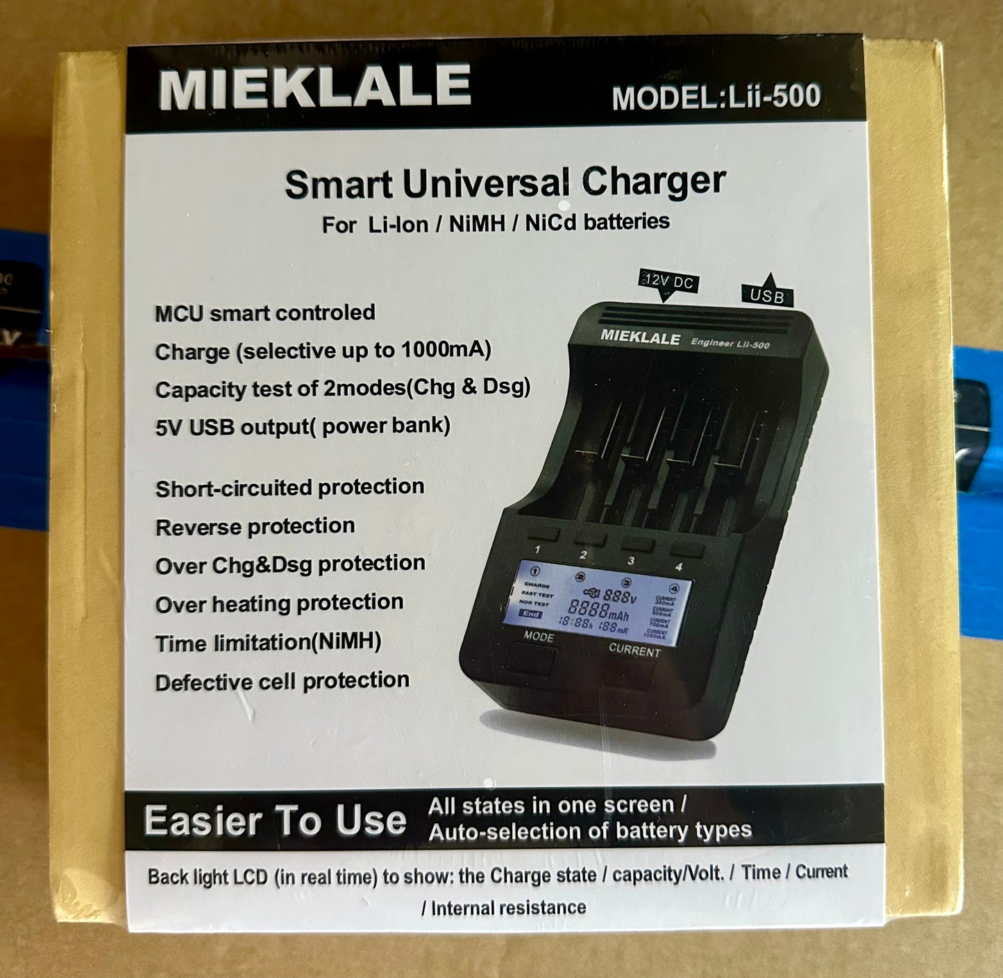 Lii-500 4 Slots Smart Intelligent Battery Charger Kit for 3.7V Li-ion & 1.2V Ni-MH Rechargeable Battery LCD Display