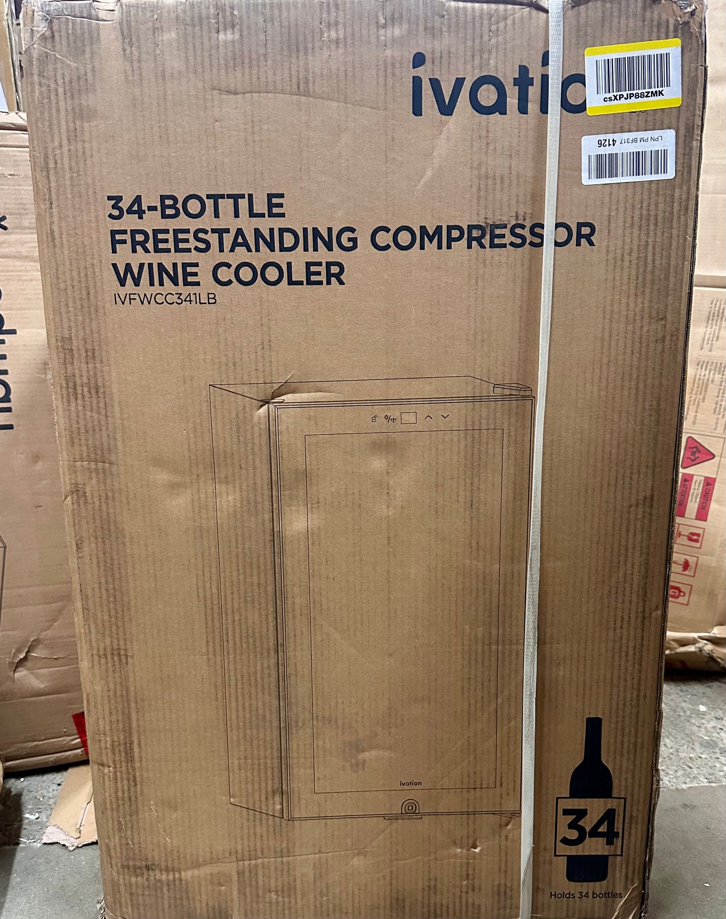 Ivation 34 Bottle Compressor Wine Cooler Refrigerator w/Lock, Large Freestanding Wine Cellar For Red, White, Champagne or Sparkling Wine, 41f-64f Digital Temperature Control, Glass Door, Black (R718)