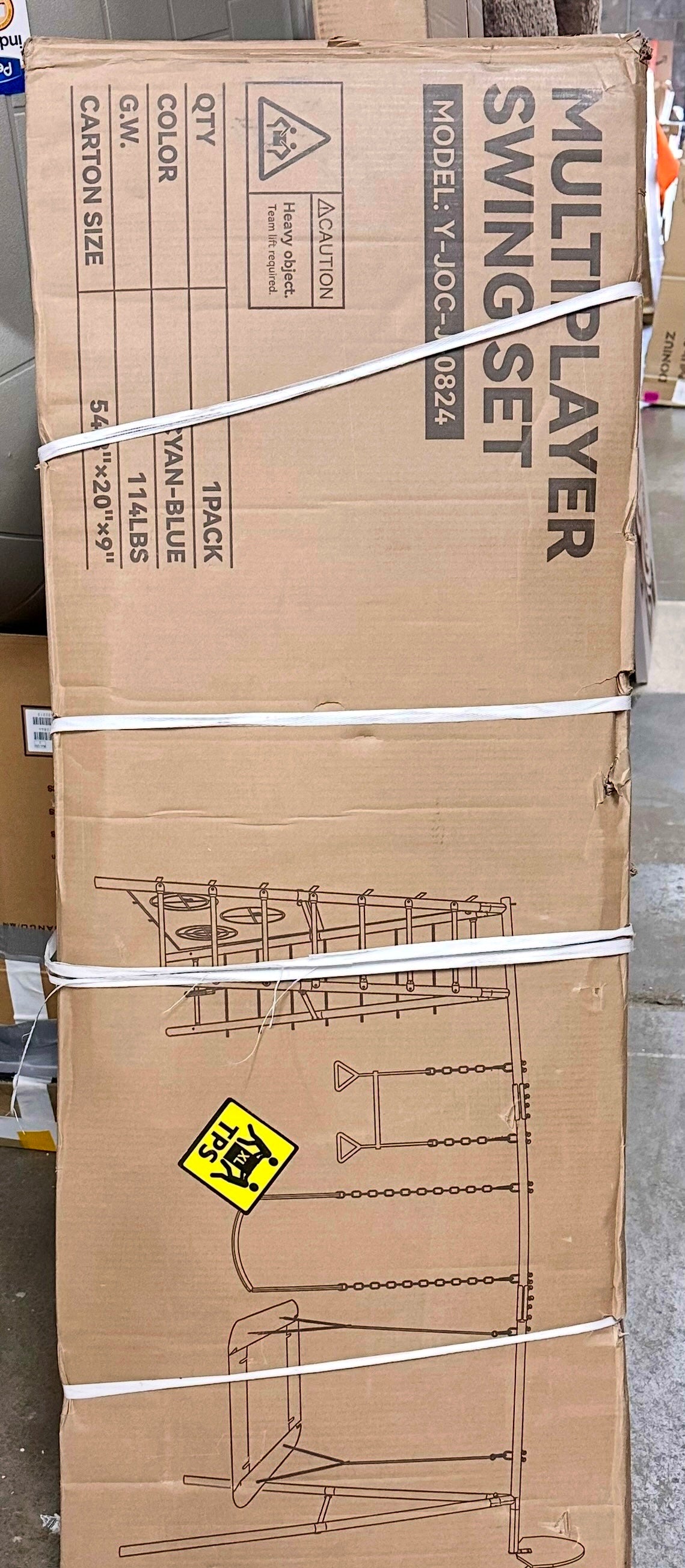 Swing Set for Backyard, Heavy-Duty Metal Swing Set for Kids with 2 Swings, Climbing Ladder and Nets,Trapeze Bar, Soccer Goals and Basketball Hoop, Up to 660lbs (W551)